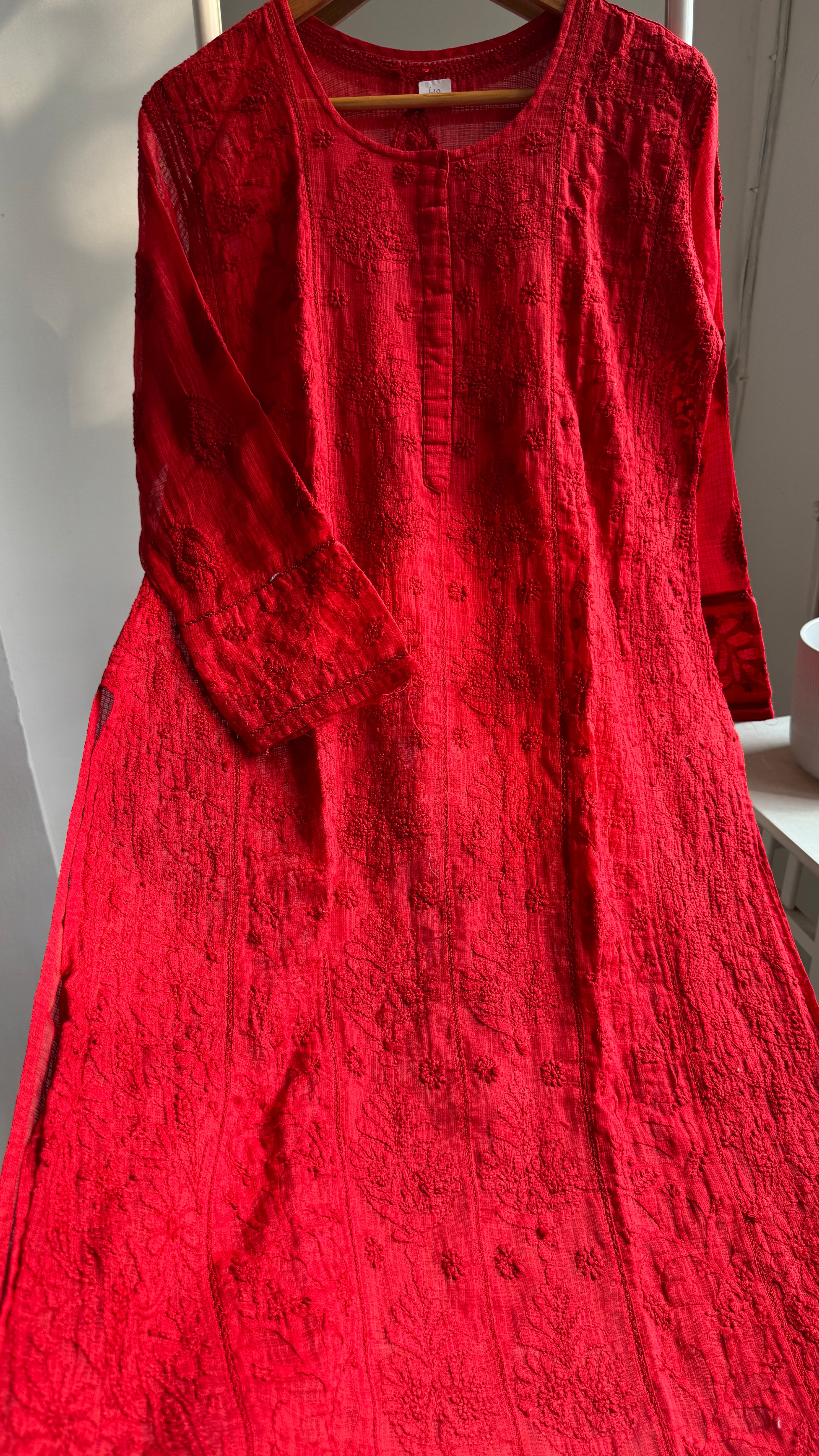 Kota Soft Cotton Chikankari Kurti - Red - CHAND Collection