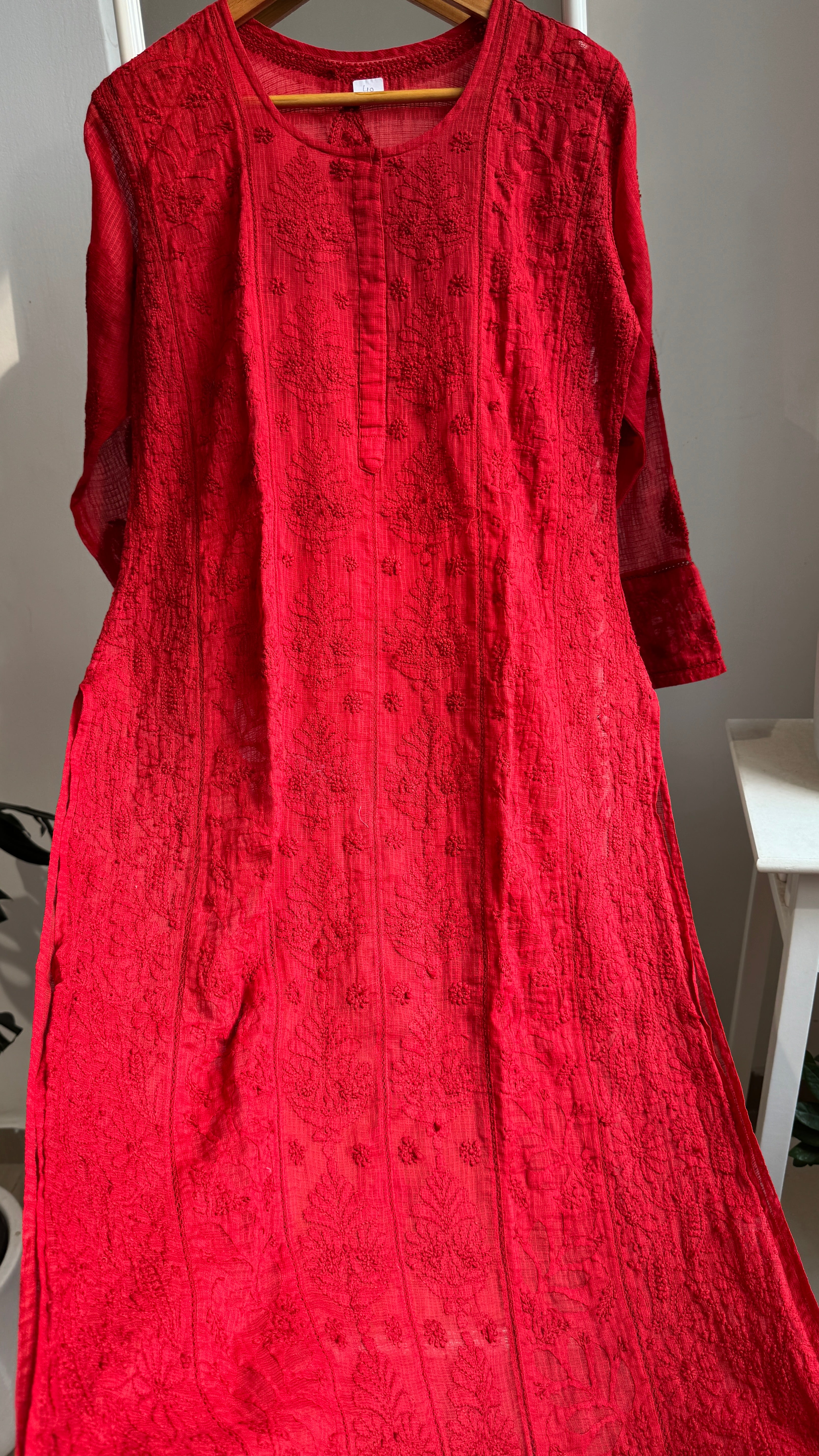 Kota Soft Cotton Chikankari Kurti - Red - CHAND Collection