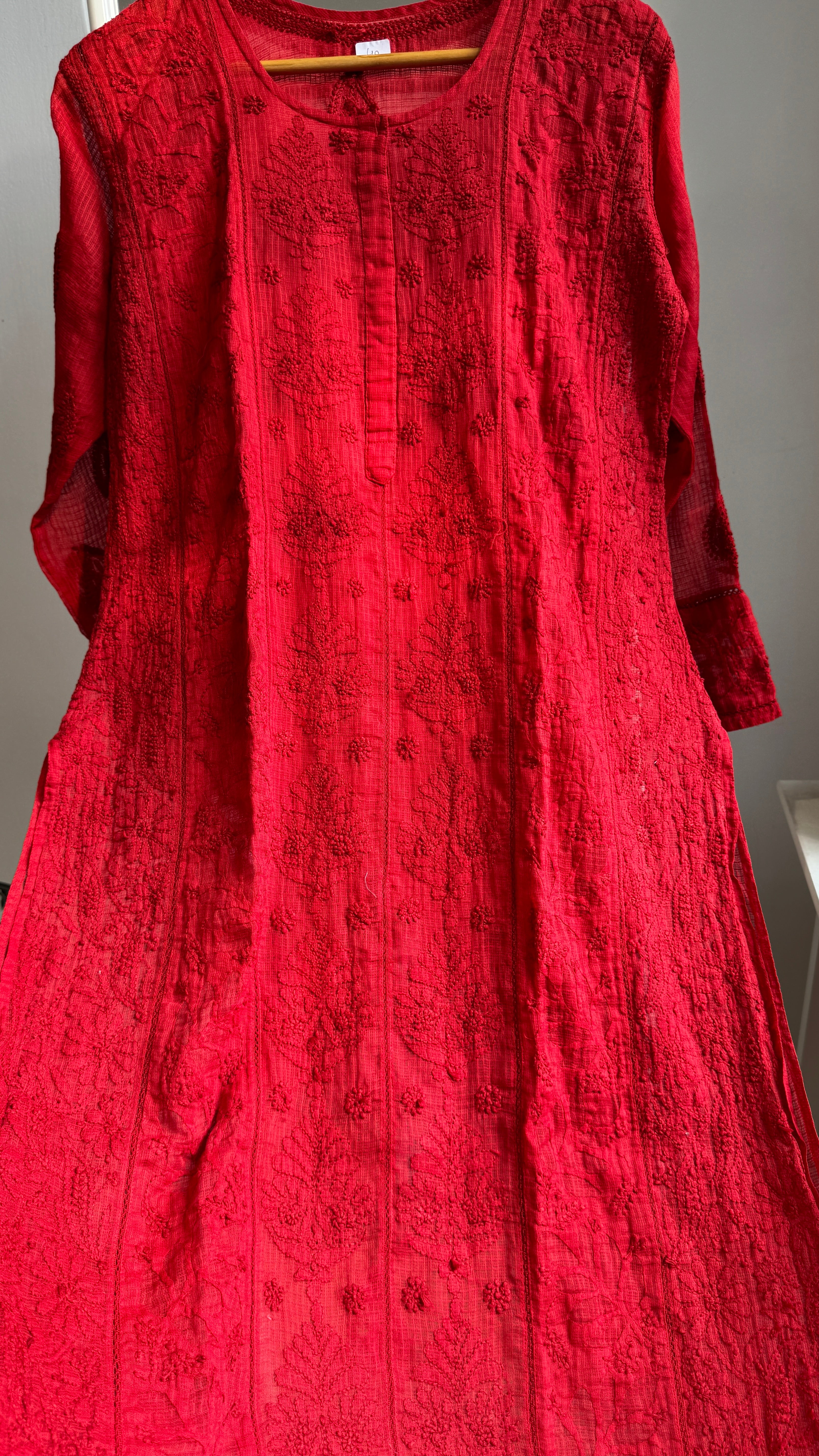 Kota Soft Cotton Chikankari Kurti - Red - CHAND Collection