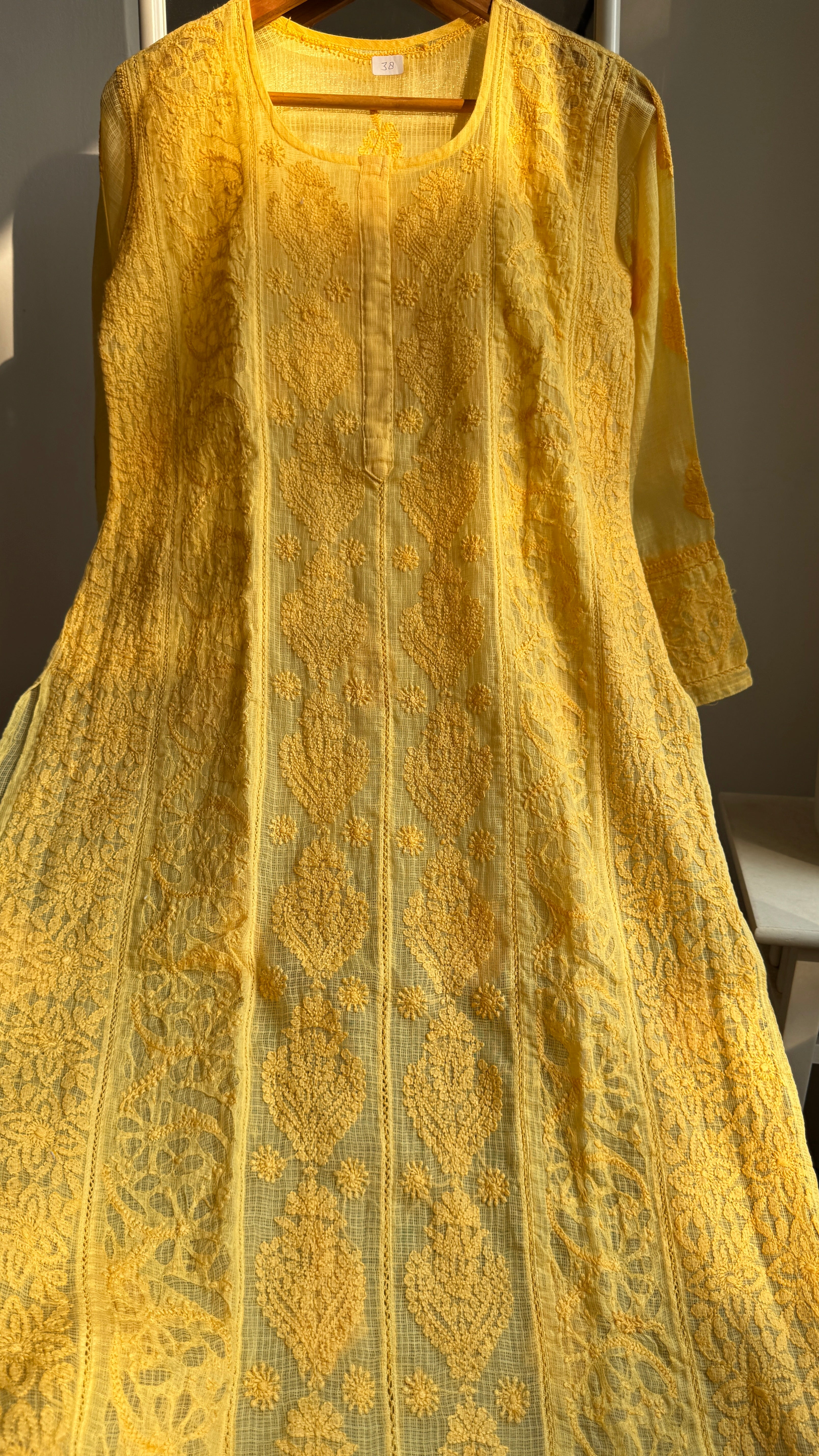 Kota Soft Cotton Chikankari Kurti - Yellow - CHAND Collection