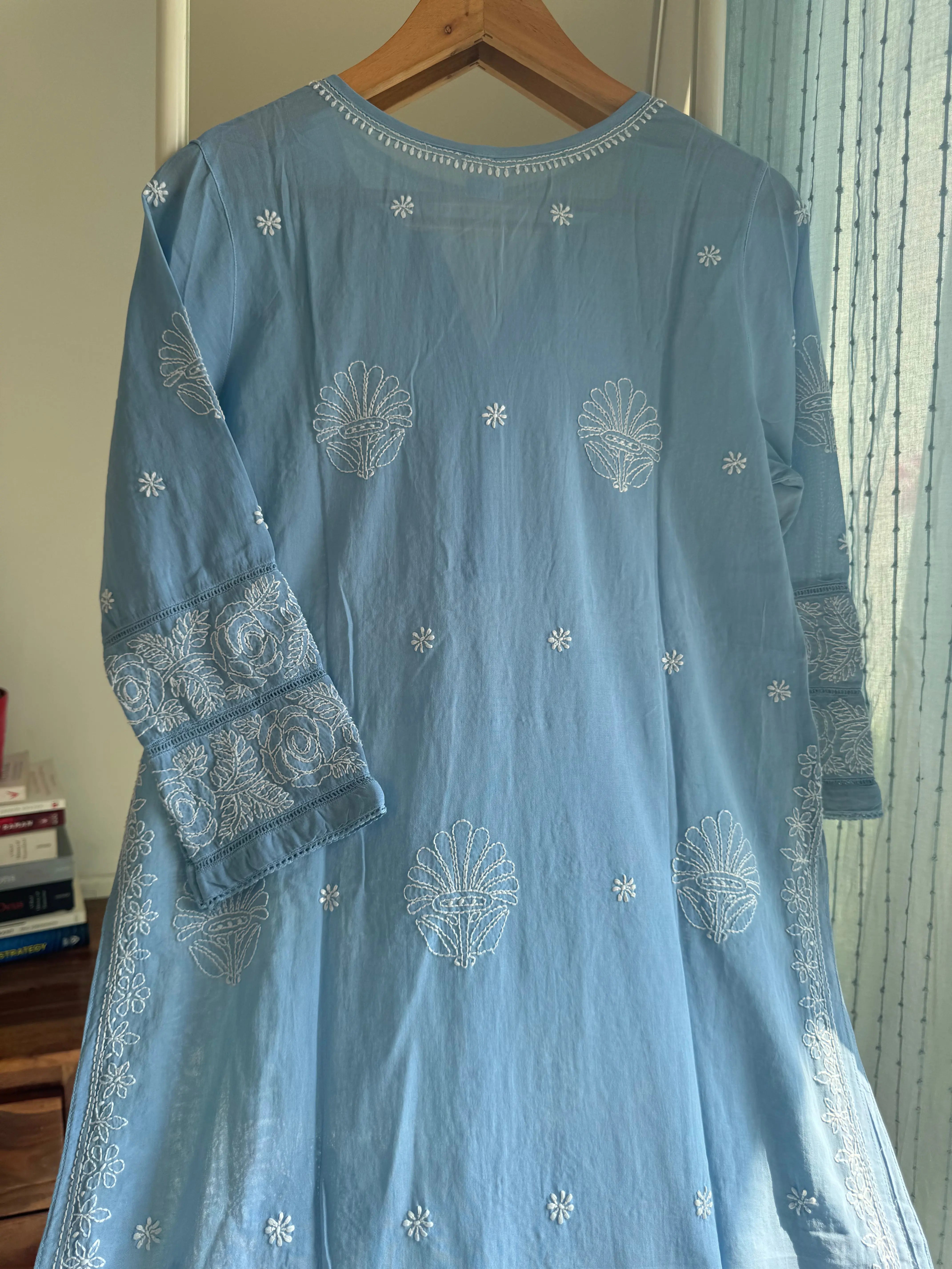 Mul Cotton Chikankari Kurti - Blue ARIAA CHIKANKARI 