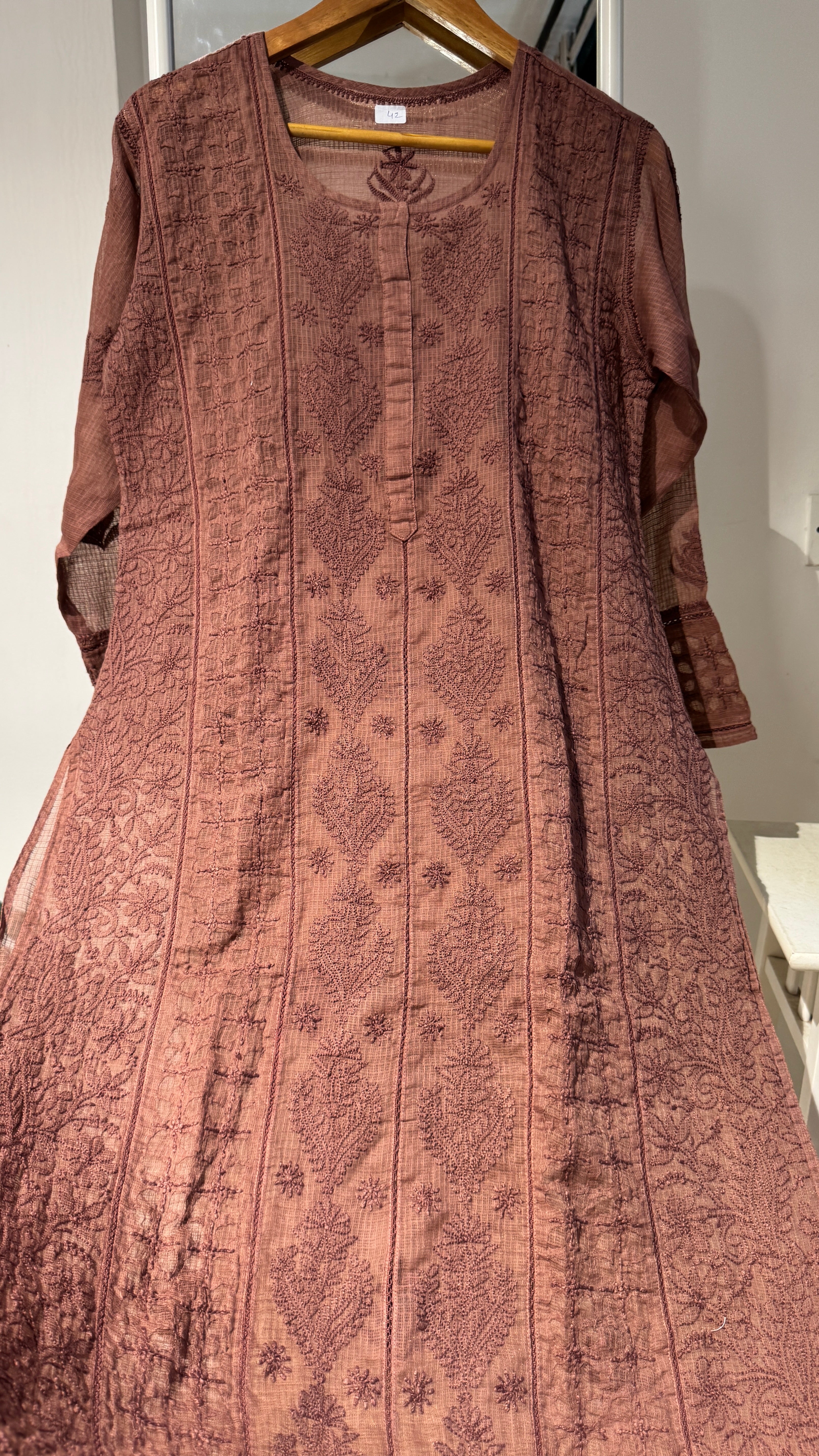 Kota Soft Cotton Chikankari Kurti - Brown - CHAND Collection