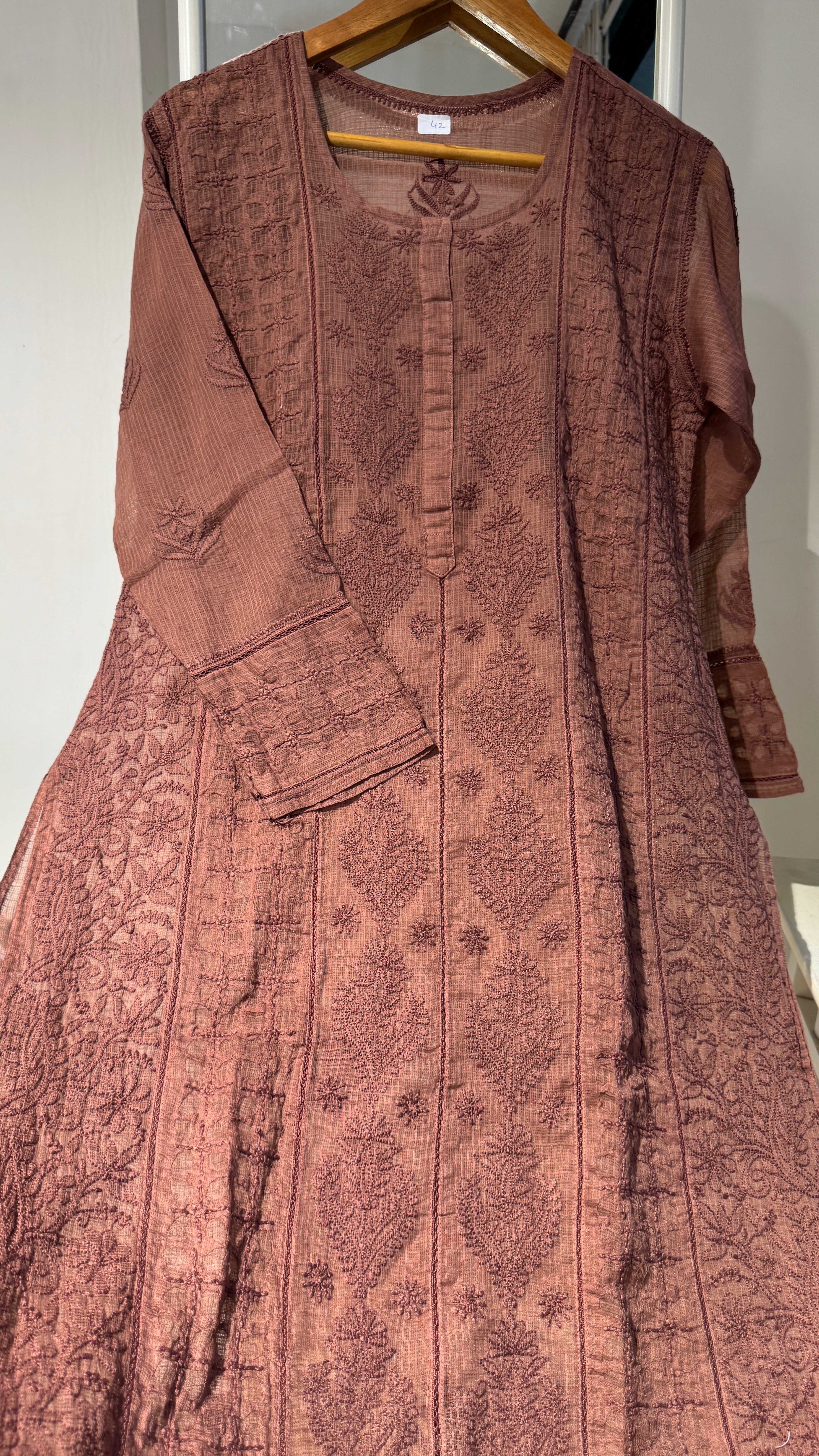 Kota Soft Cotton Chikankari Kurti - Brown - CHAND Collection