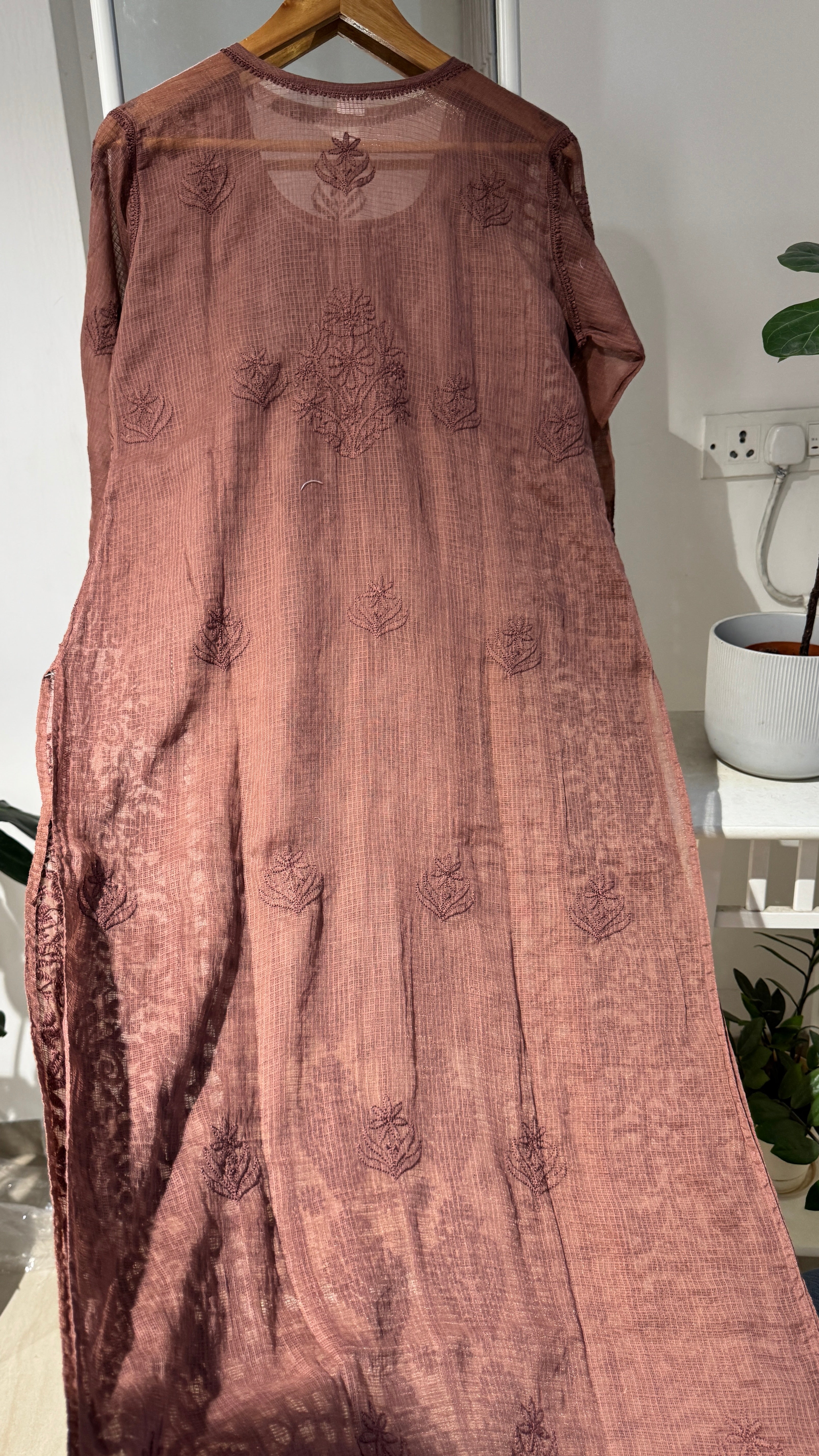 Kota Soft Cotton Chikankari Kurti - Brown - CHAND Collection