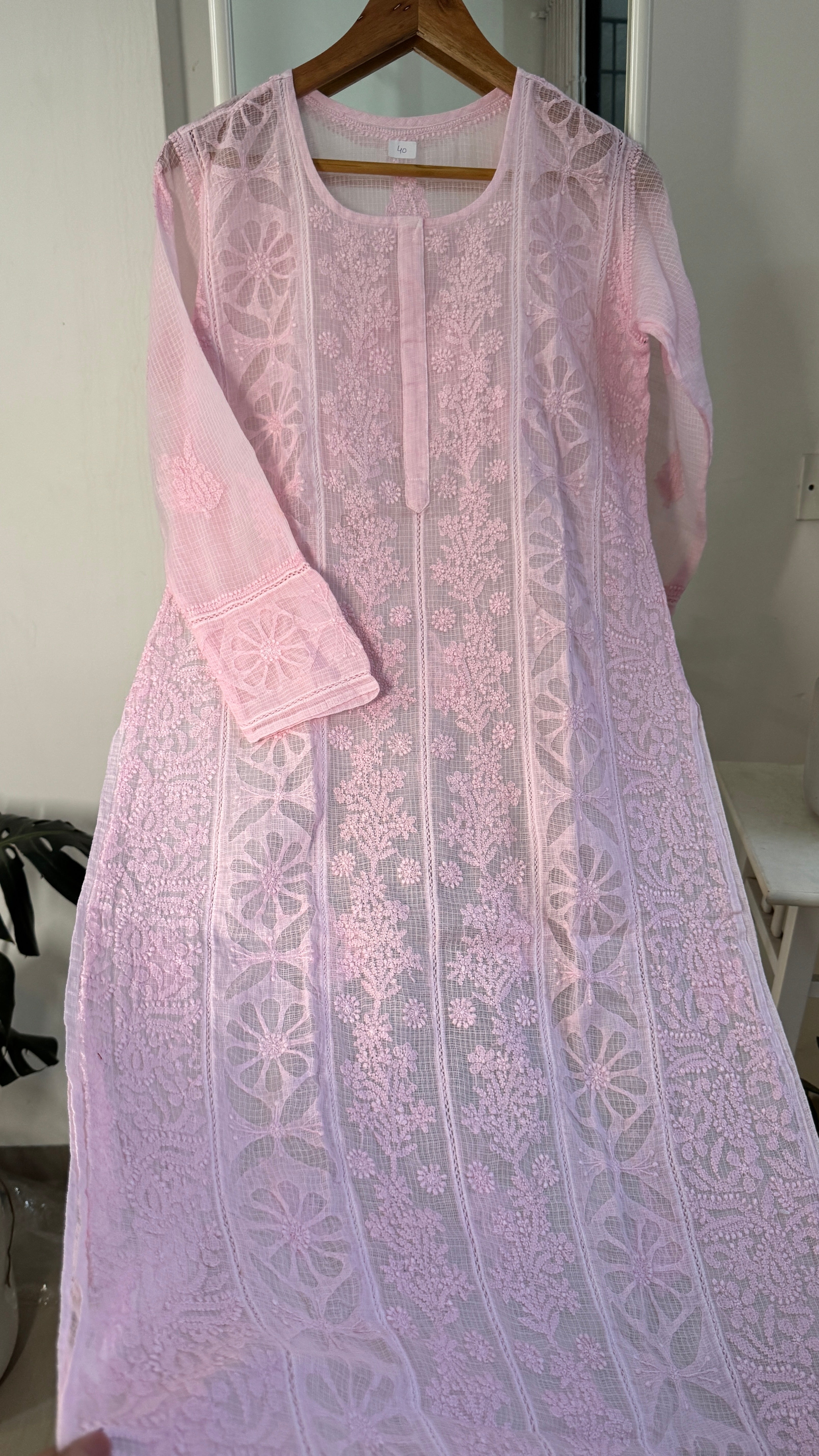 Kota Soft Cotton Chikankari Kurti - Pink - CHAND Collection
