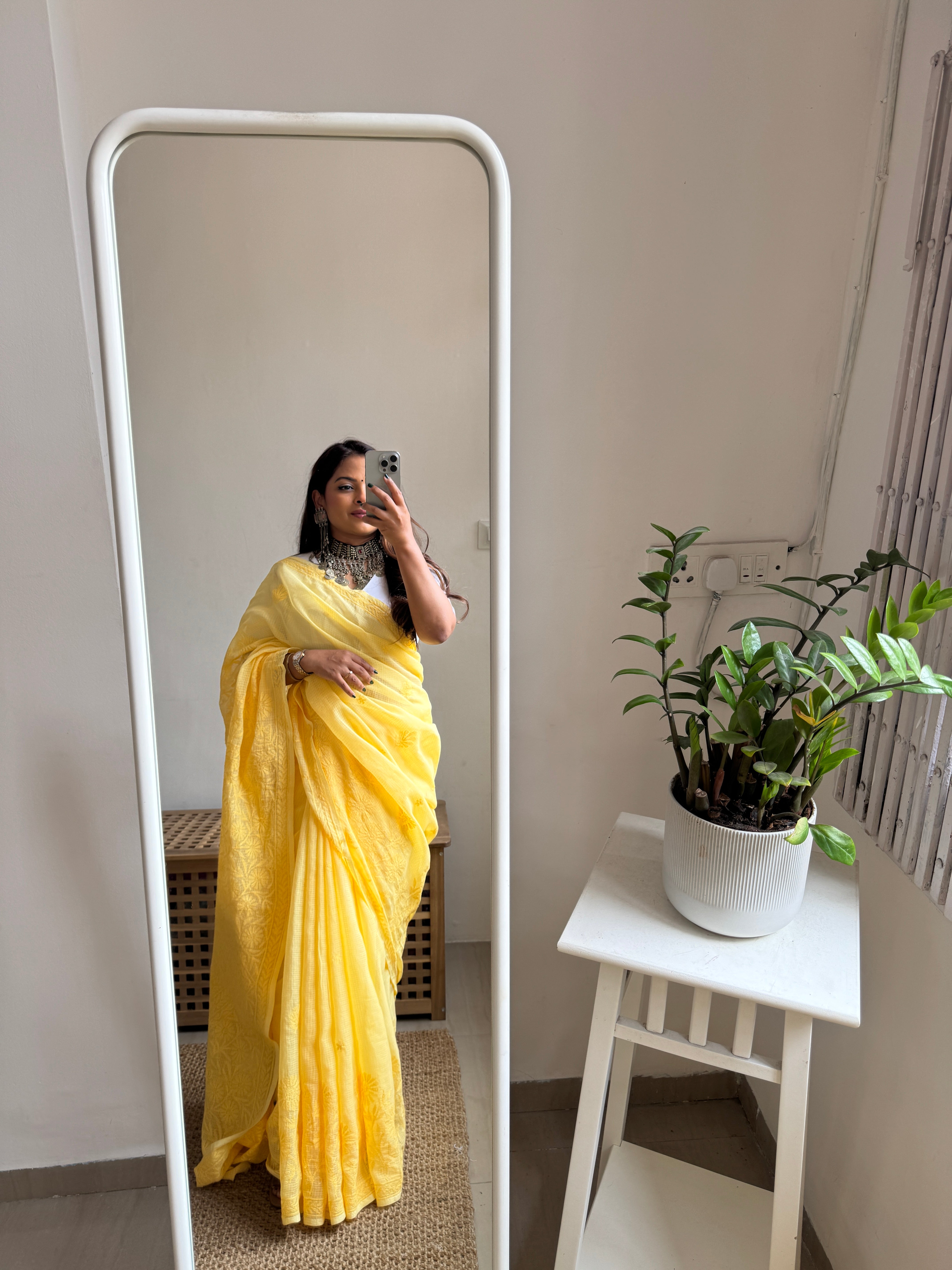 Kota Chikankari saree in Yellow