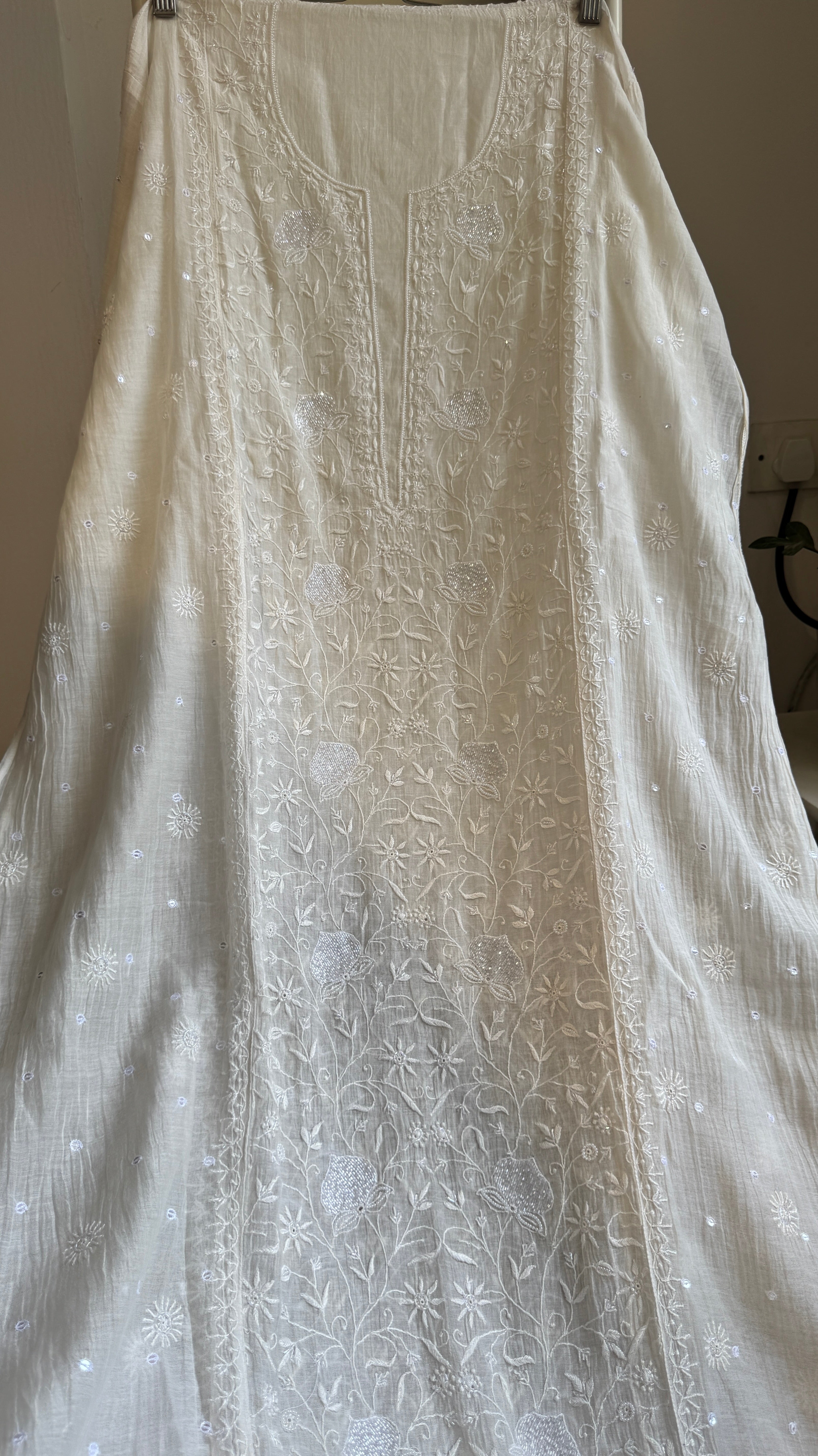Mul Chanderi Chikankari Straight - White