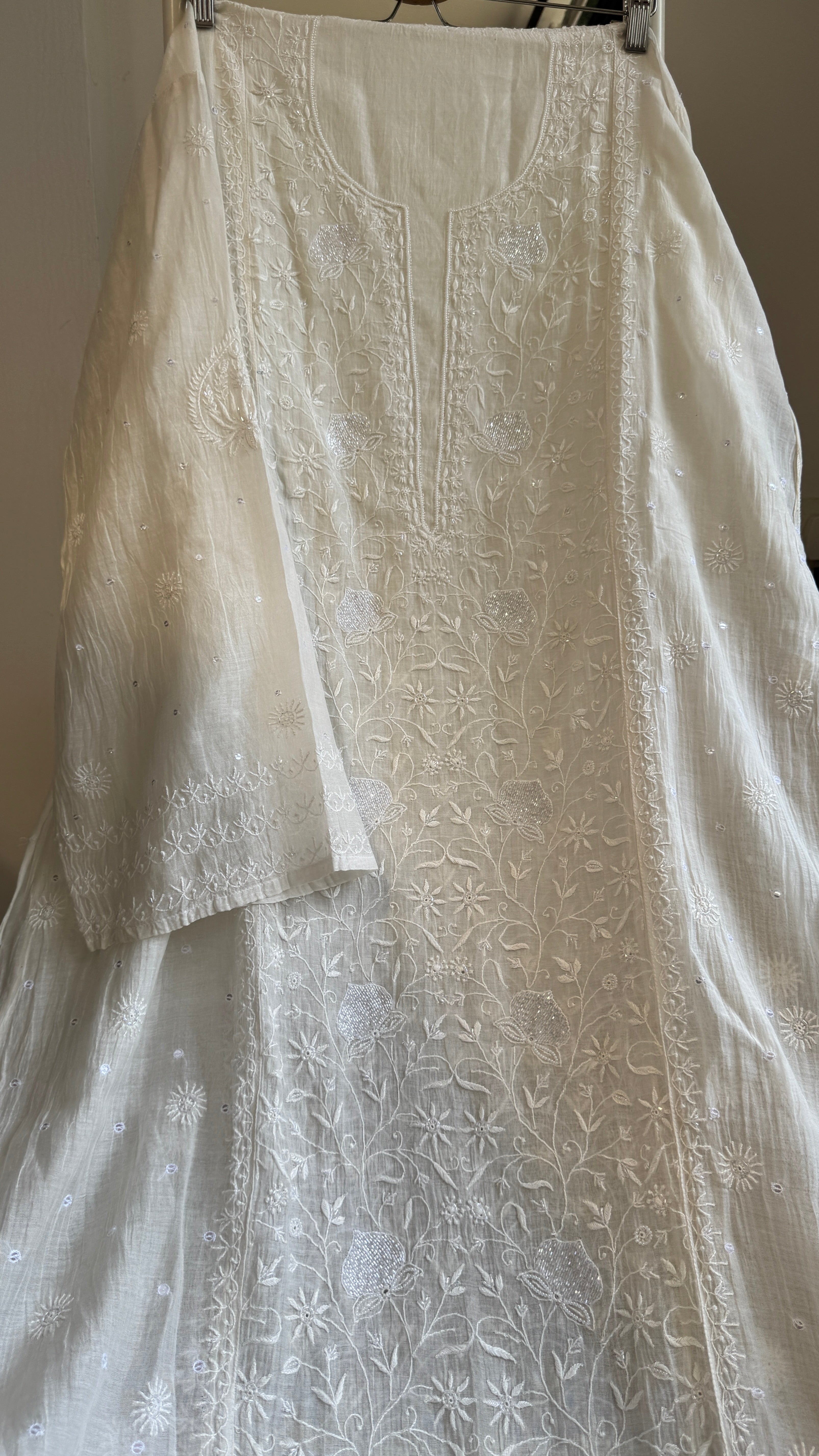 Mul Chanderi Chikankari Straight - White