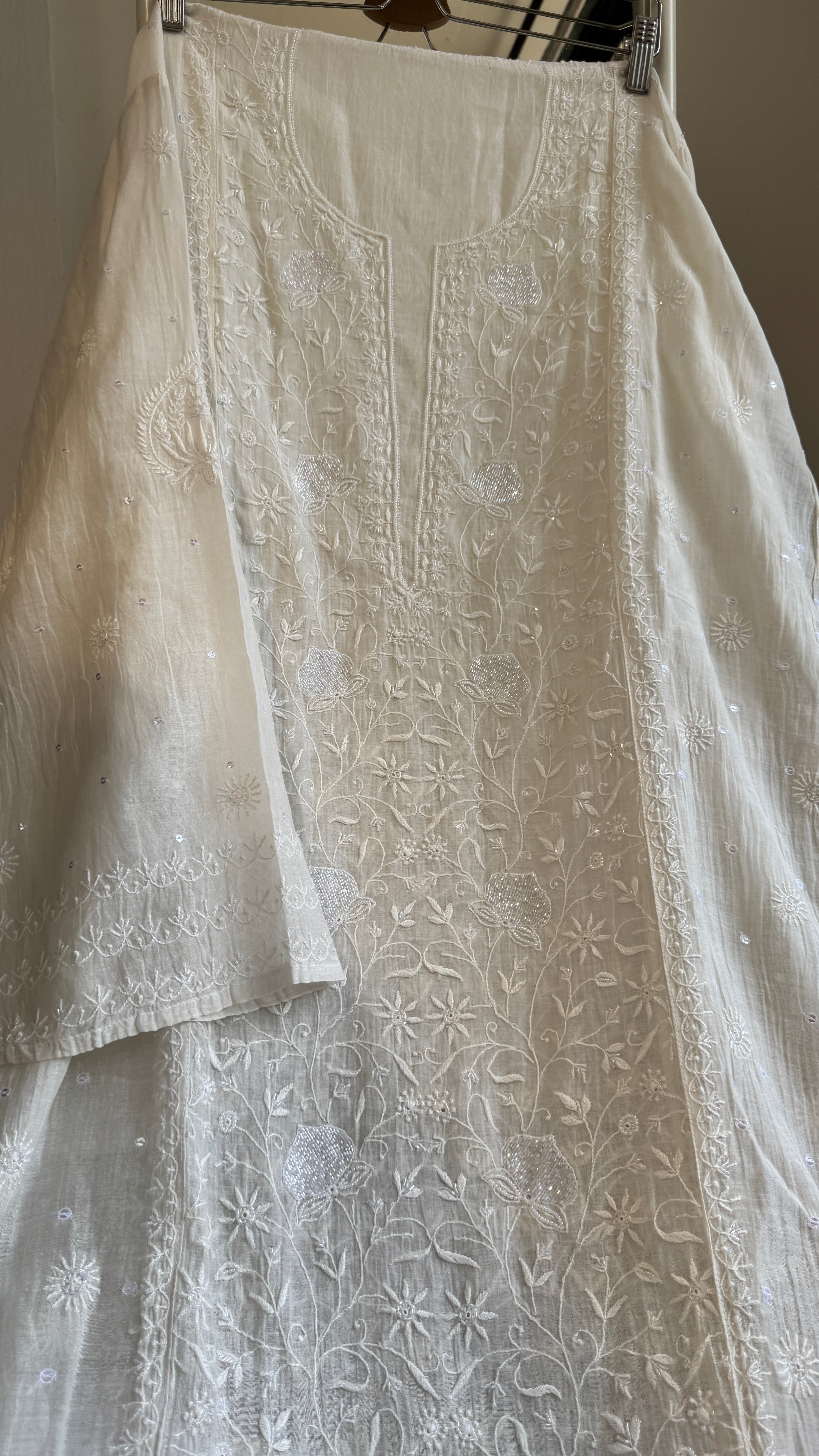 Mul Chanderi Chikankari Straight - White