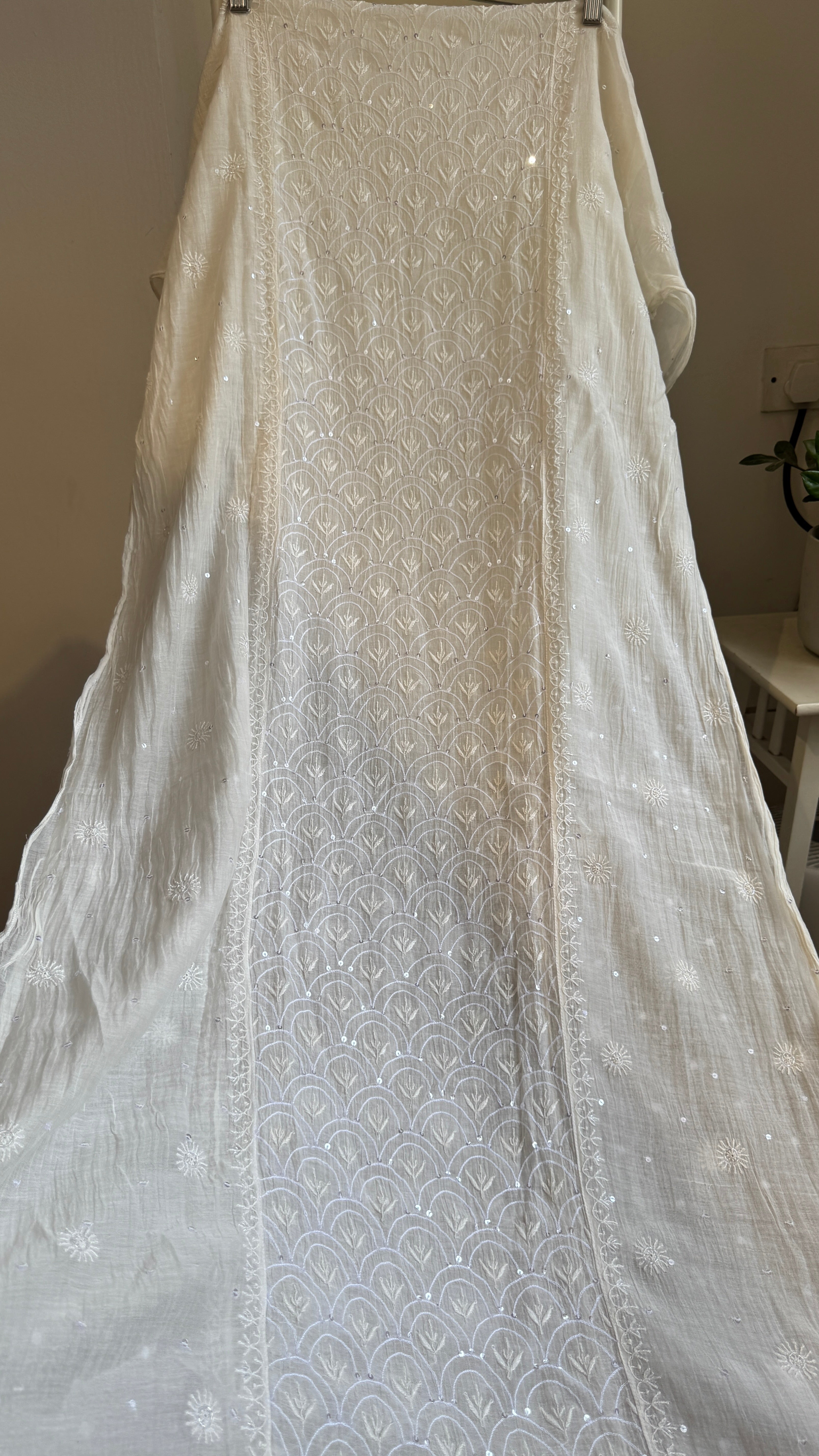 Mul Chanderi Chikankari Straight - White