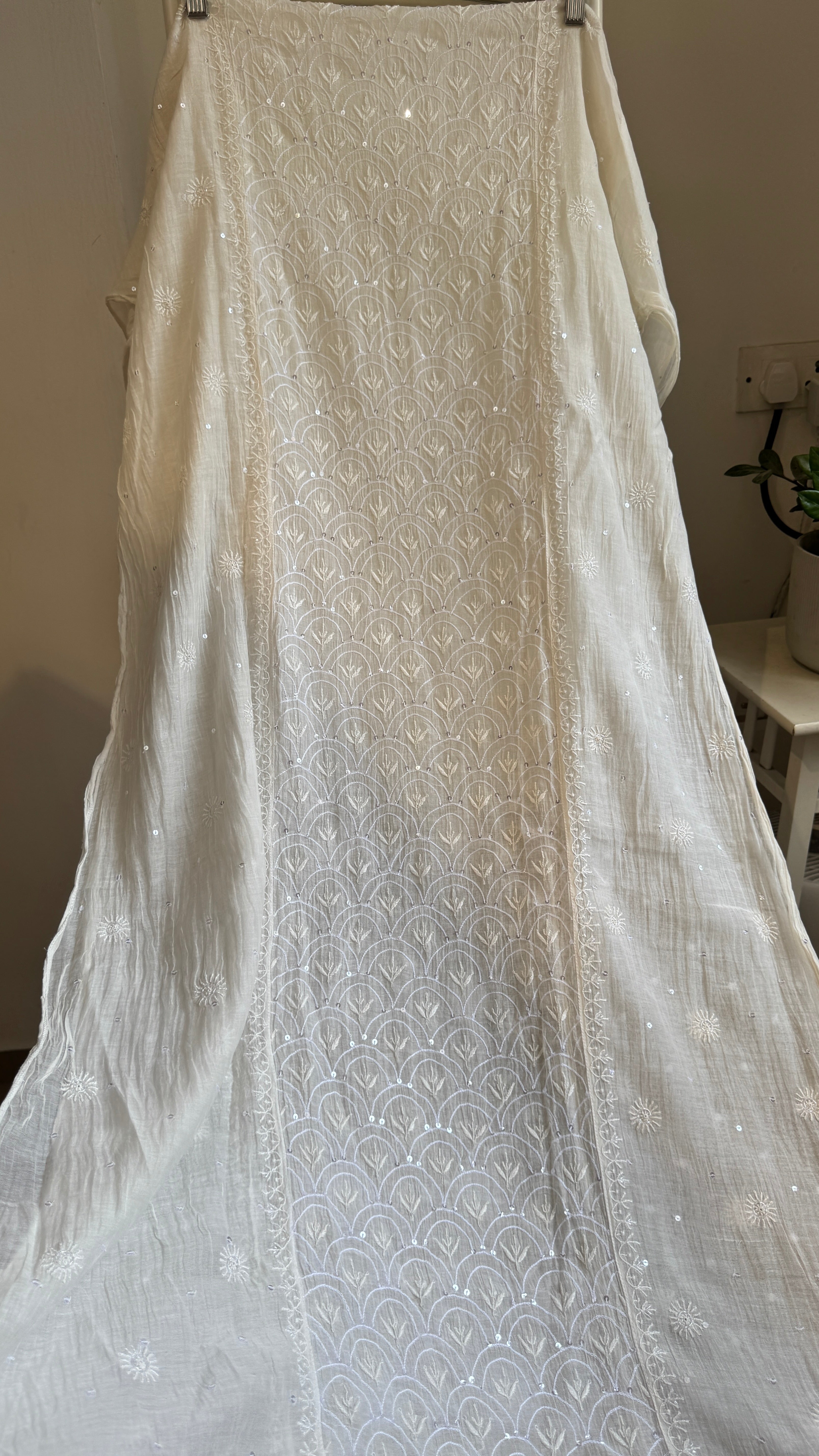 Mul Chanderi Chikankari Straight - White