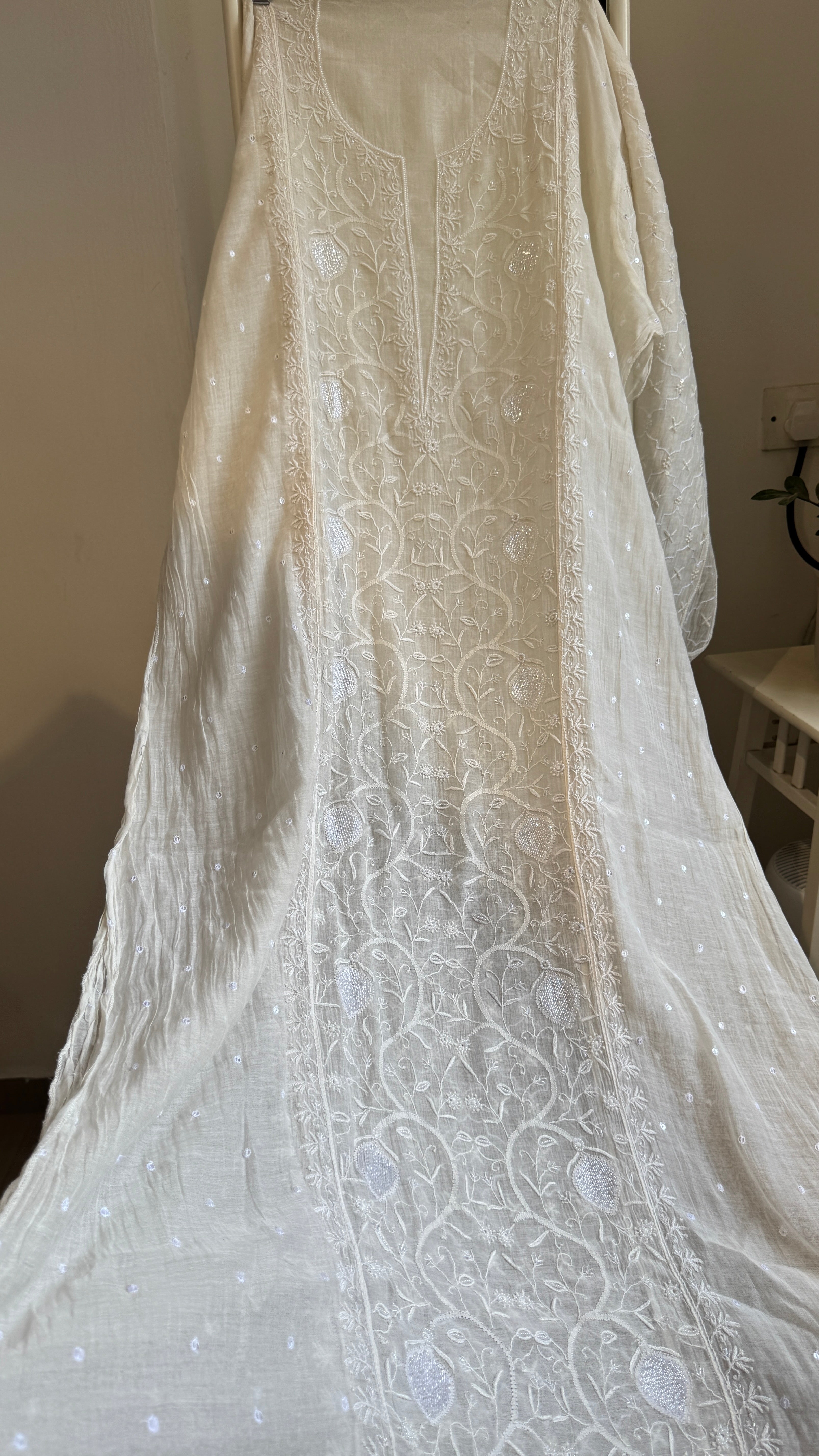 Mul Chanderi Chikankari Straight - White
