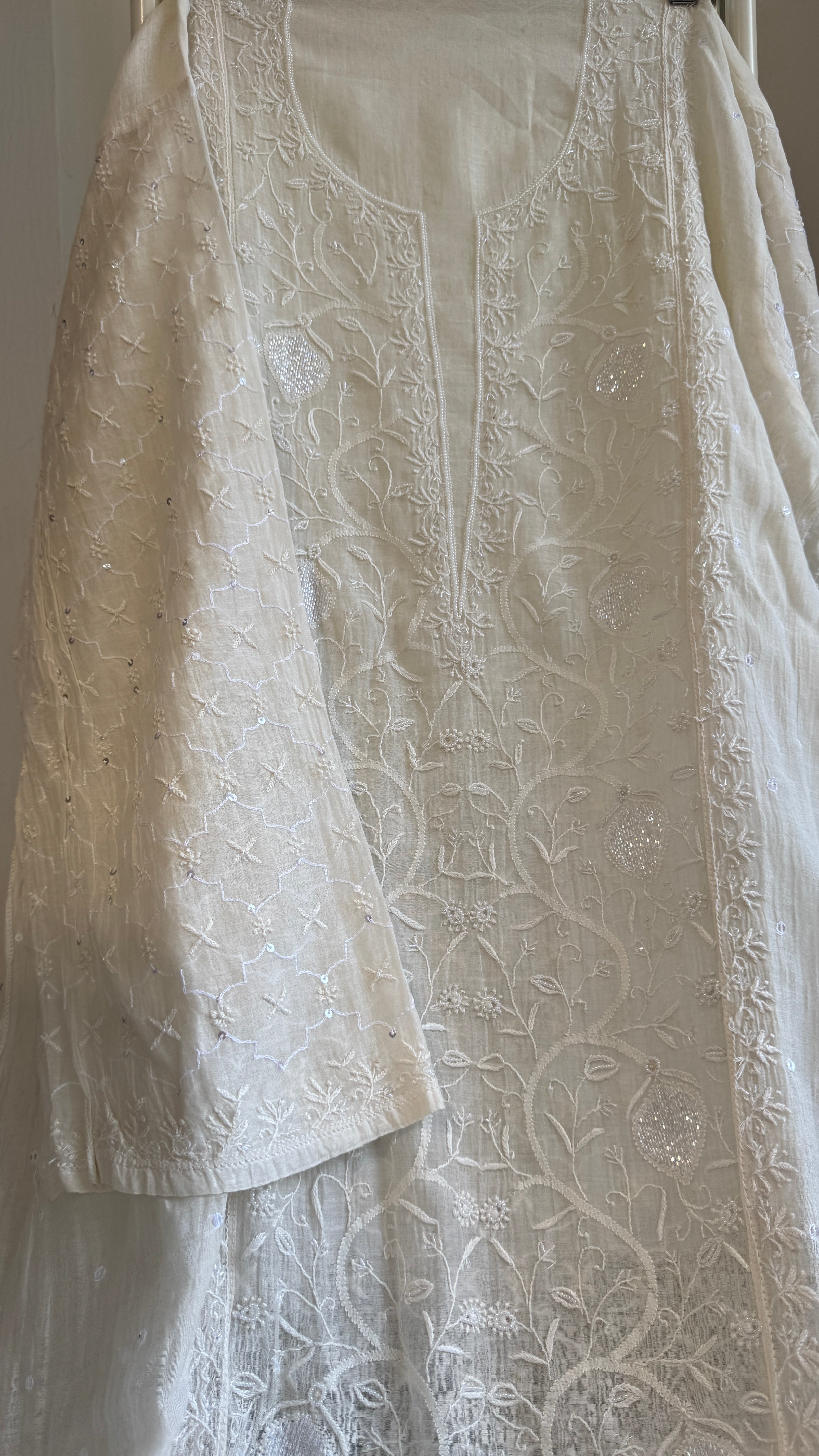 Mul Chanderi Chikankari Straight - White