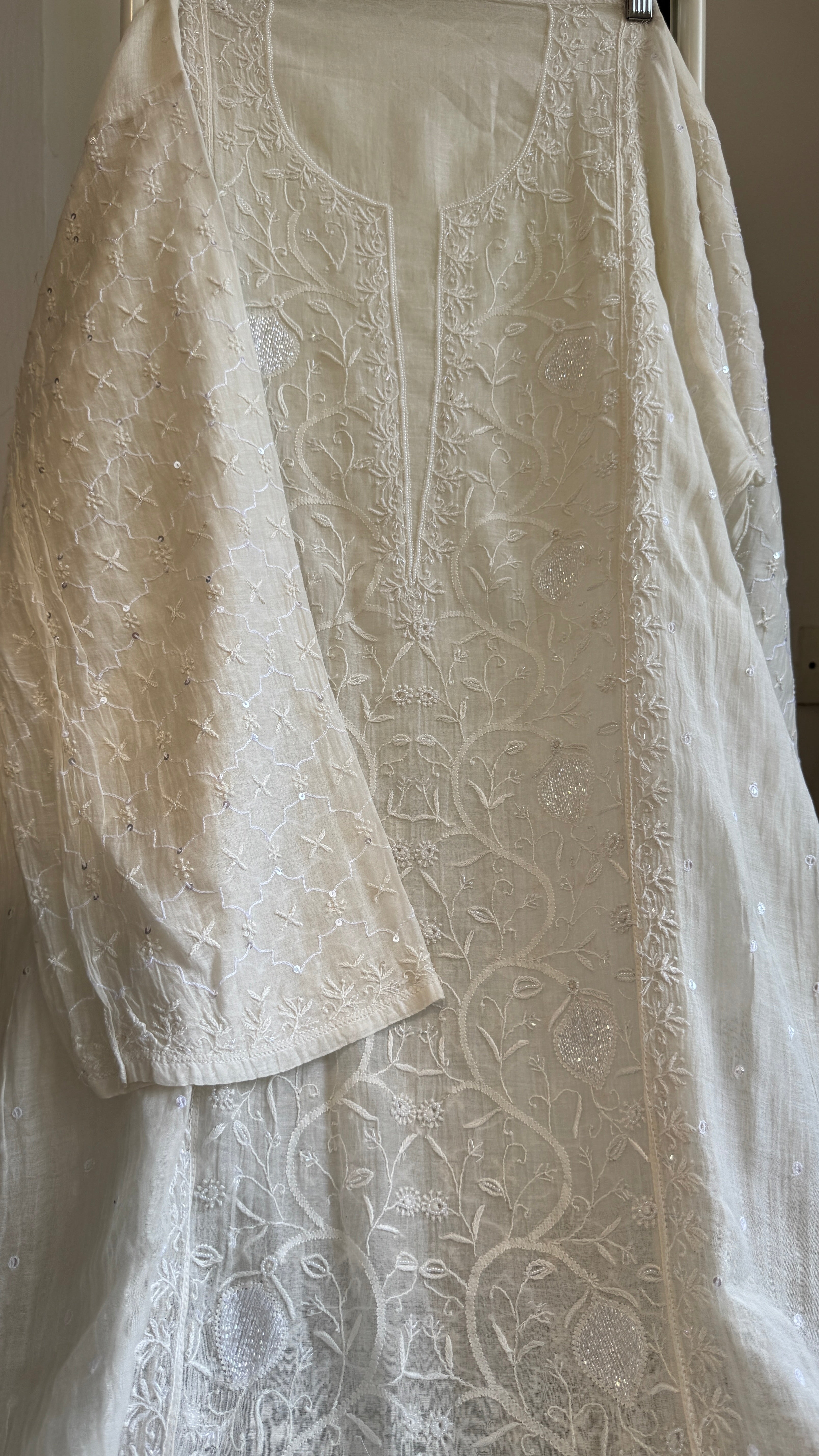 Mul Chanderi Chikankari Straight - White