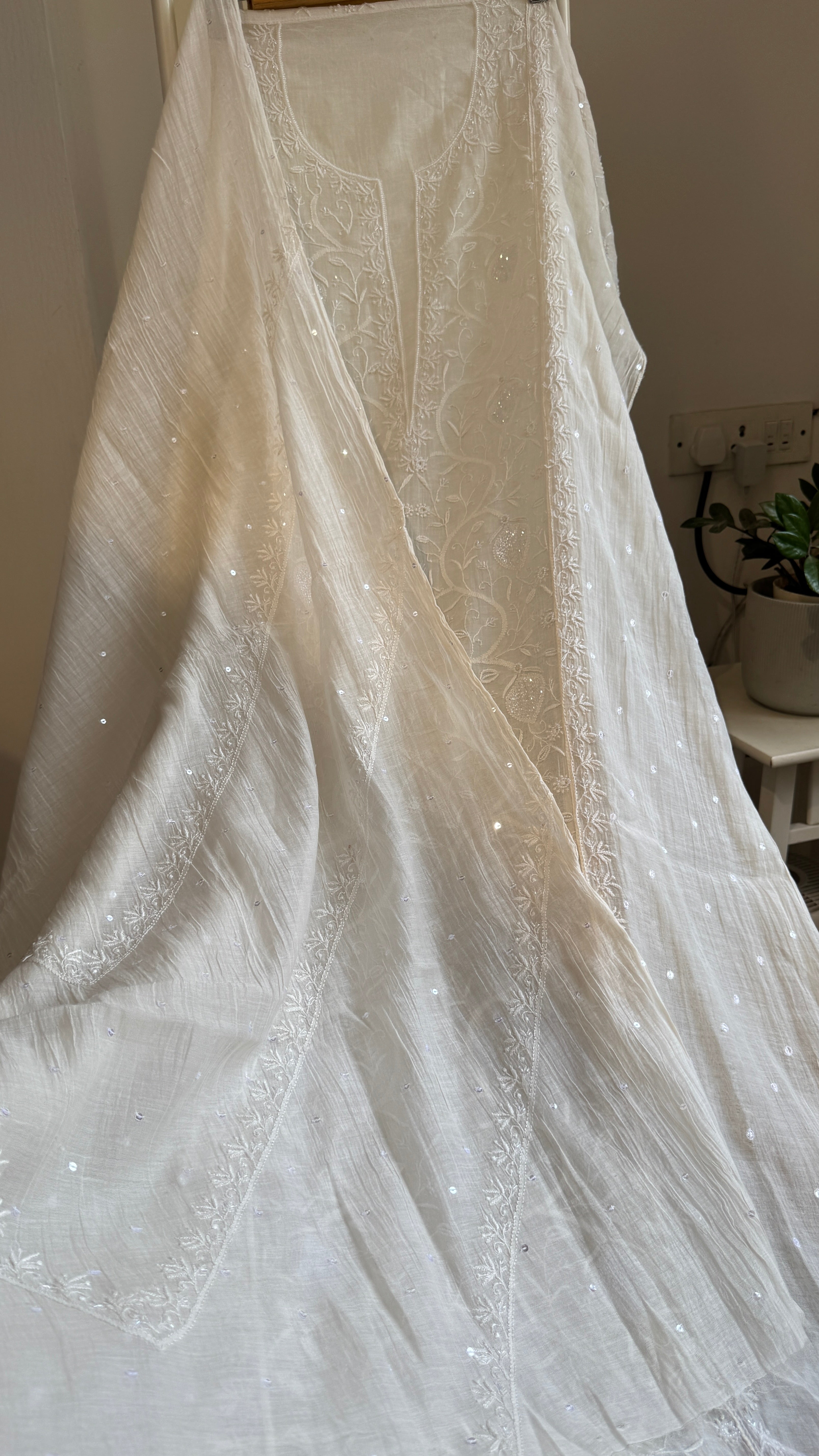 Mul Chanderi Chikankari Straight - White