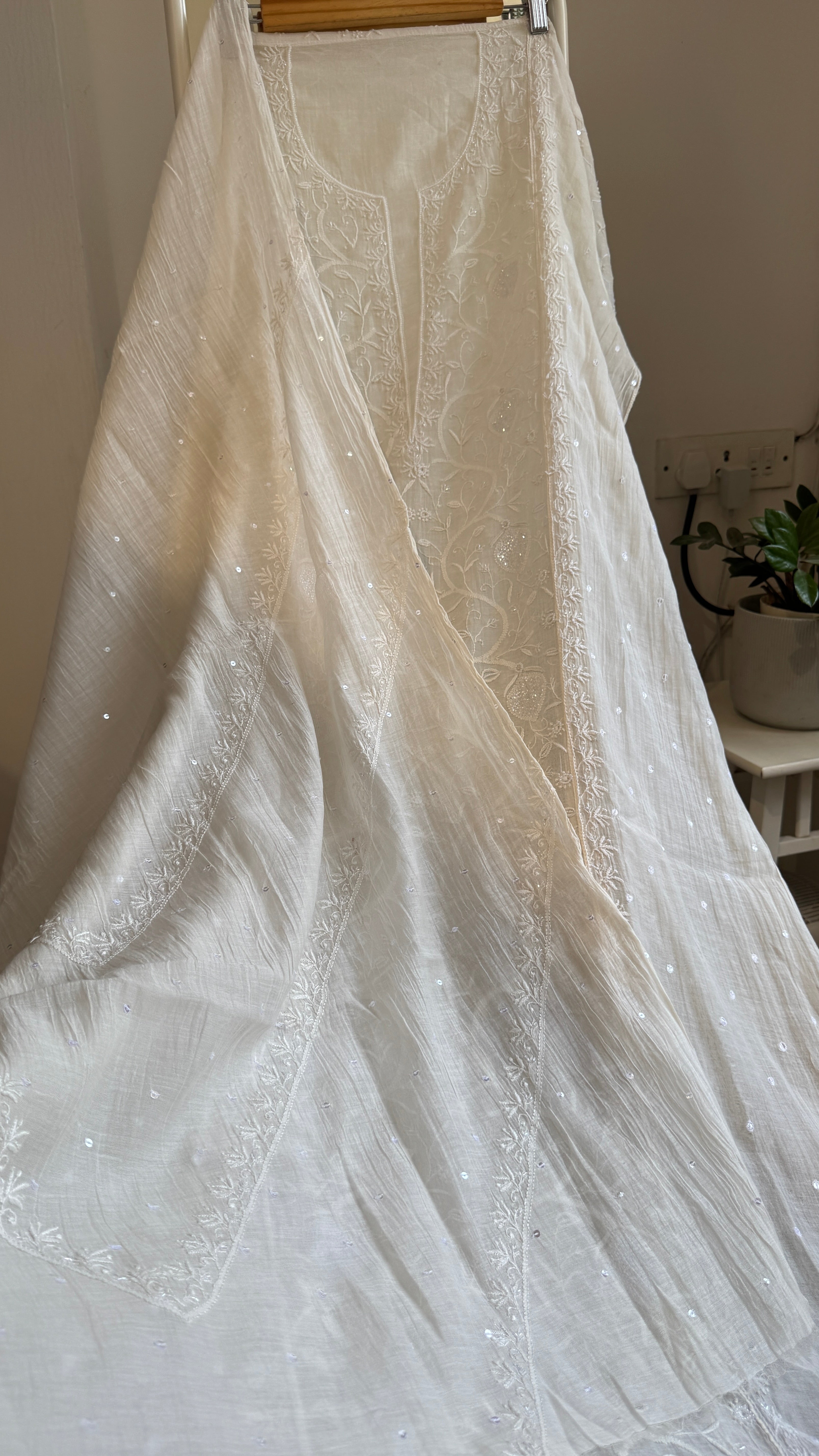 Mul Chanderi Chikankari Straight - White