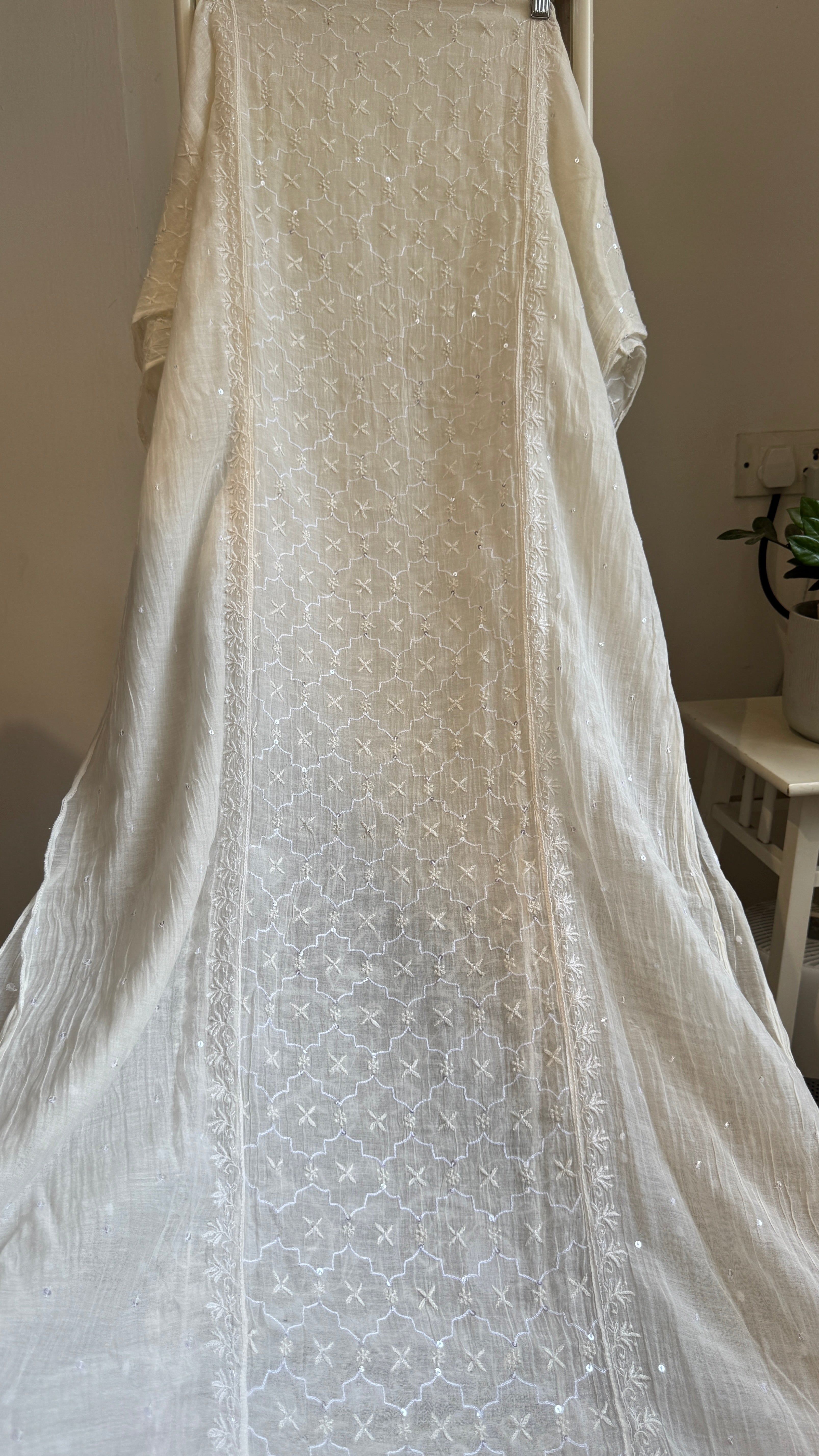 Mul Chanderi Chikankari Straight - White