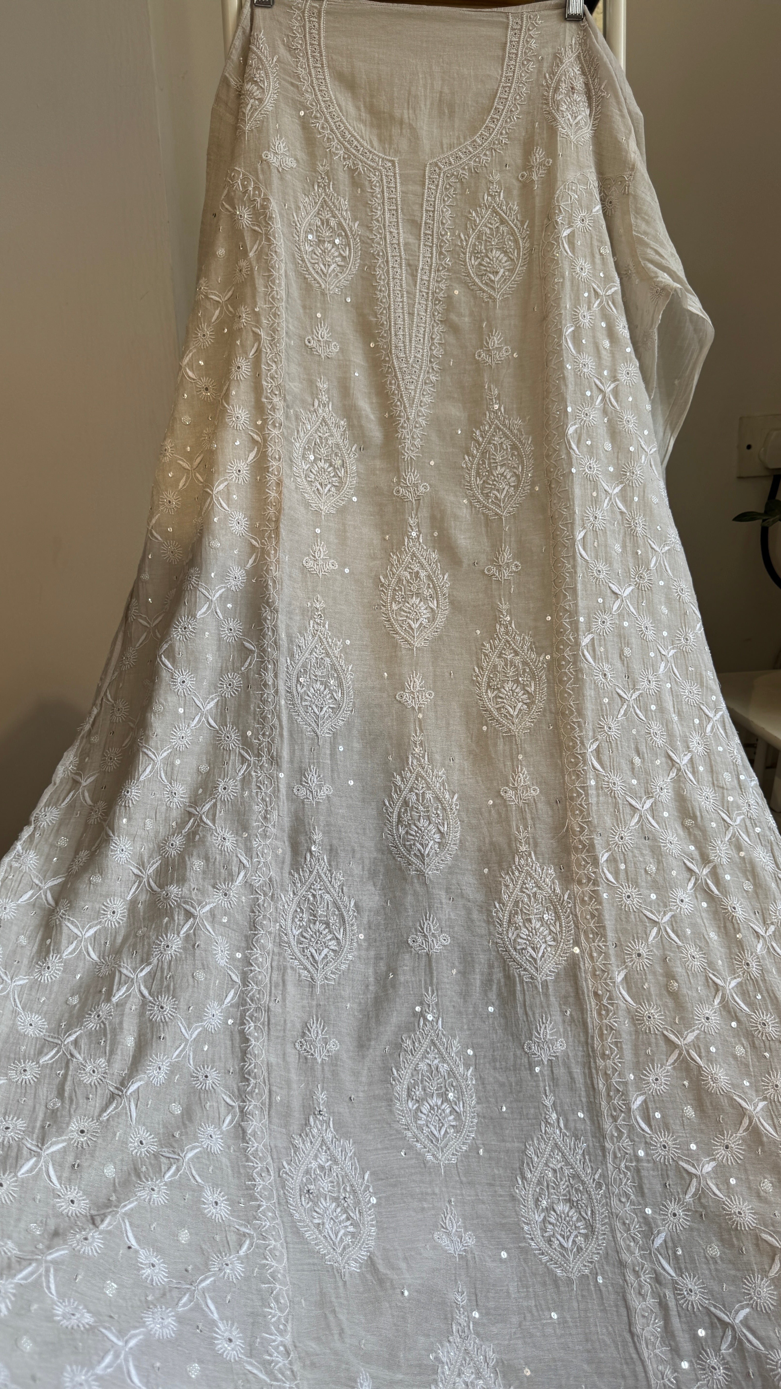 Pure Tissue Silk Chikankari Length with Dupatta - Beige