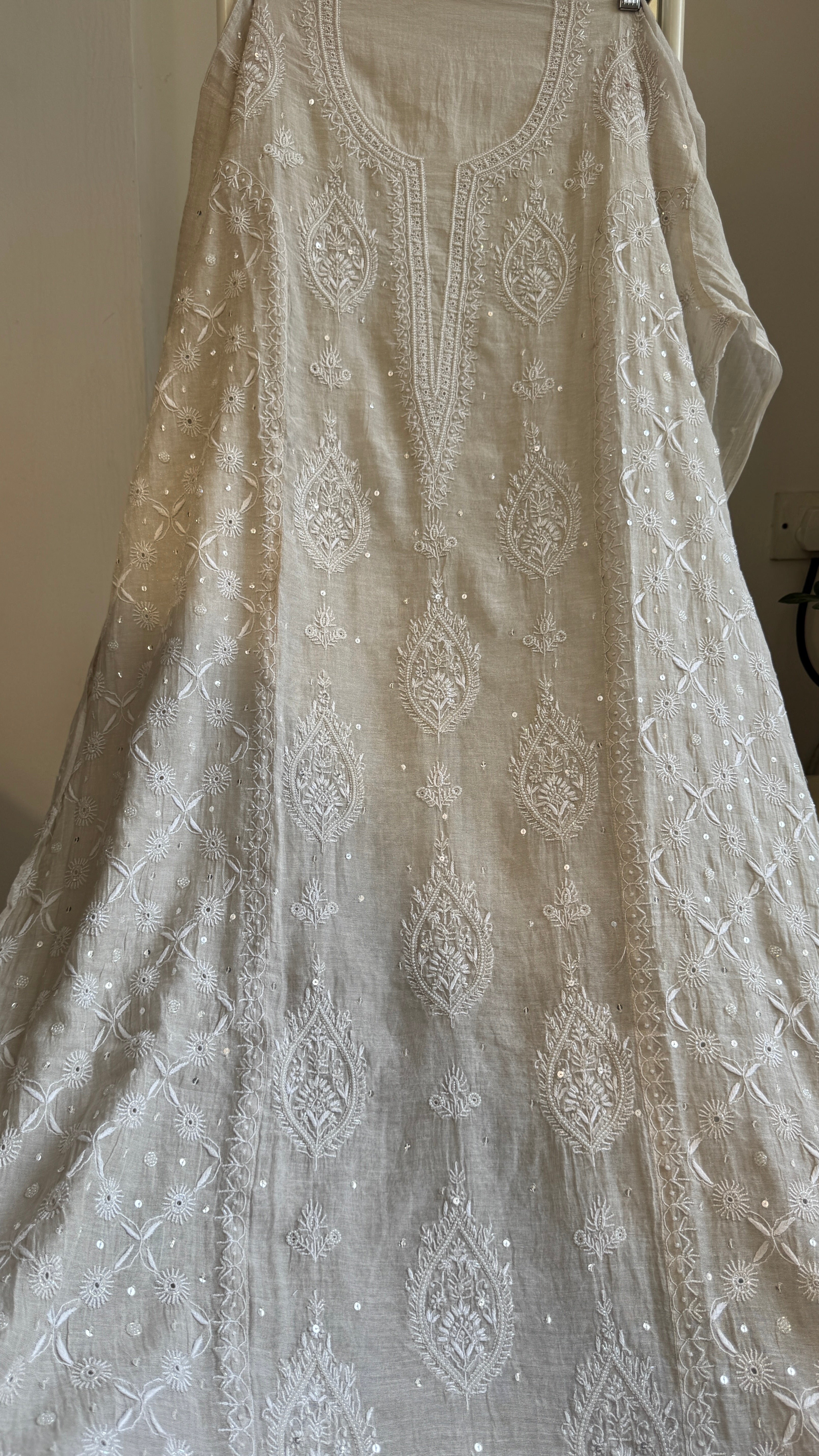 Pure Tissue Silk Chikankari Length with Dupatta - Beige