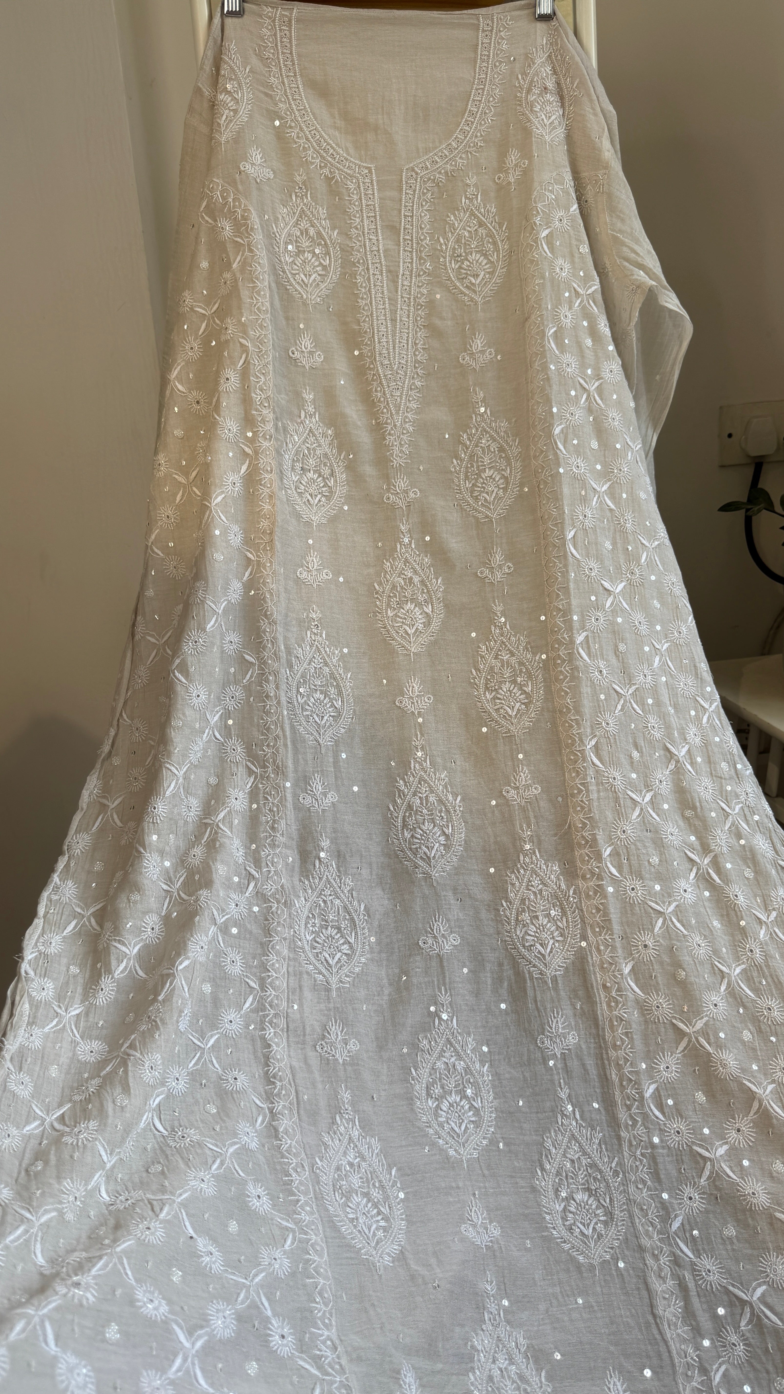 Pure Tissue Silk Chikankari Length with Dupatta - Beige
