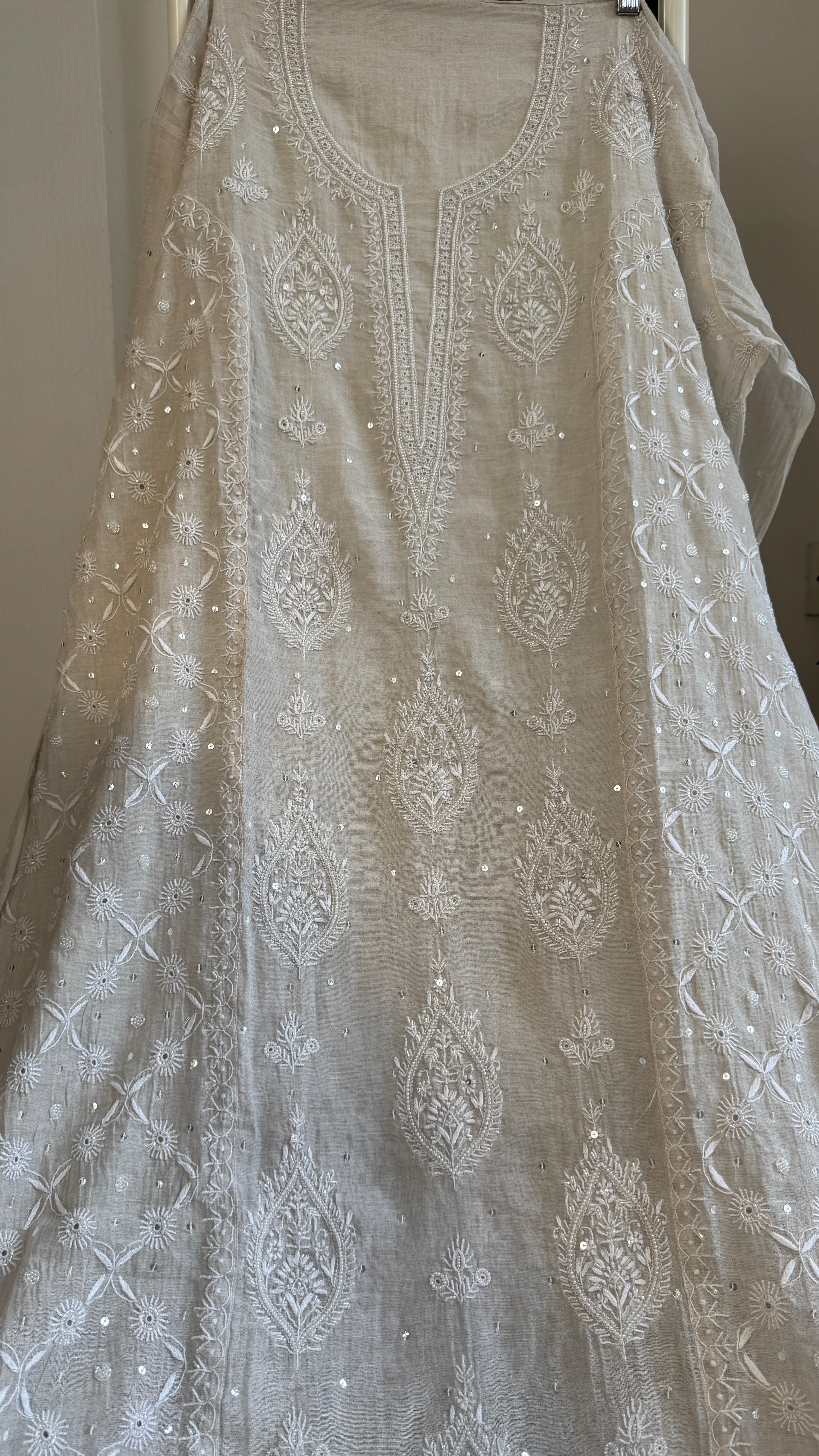 Pure Tissue Silk Chikankari Length with Dupatta - Beige