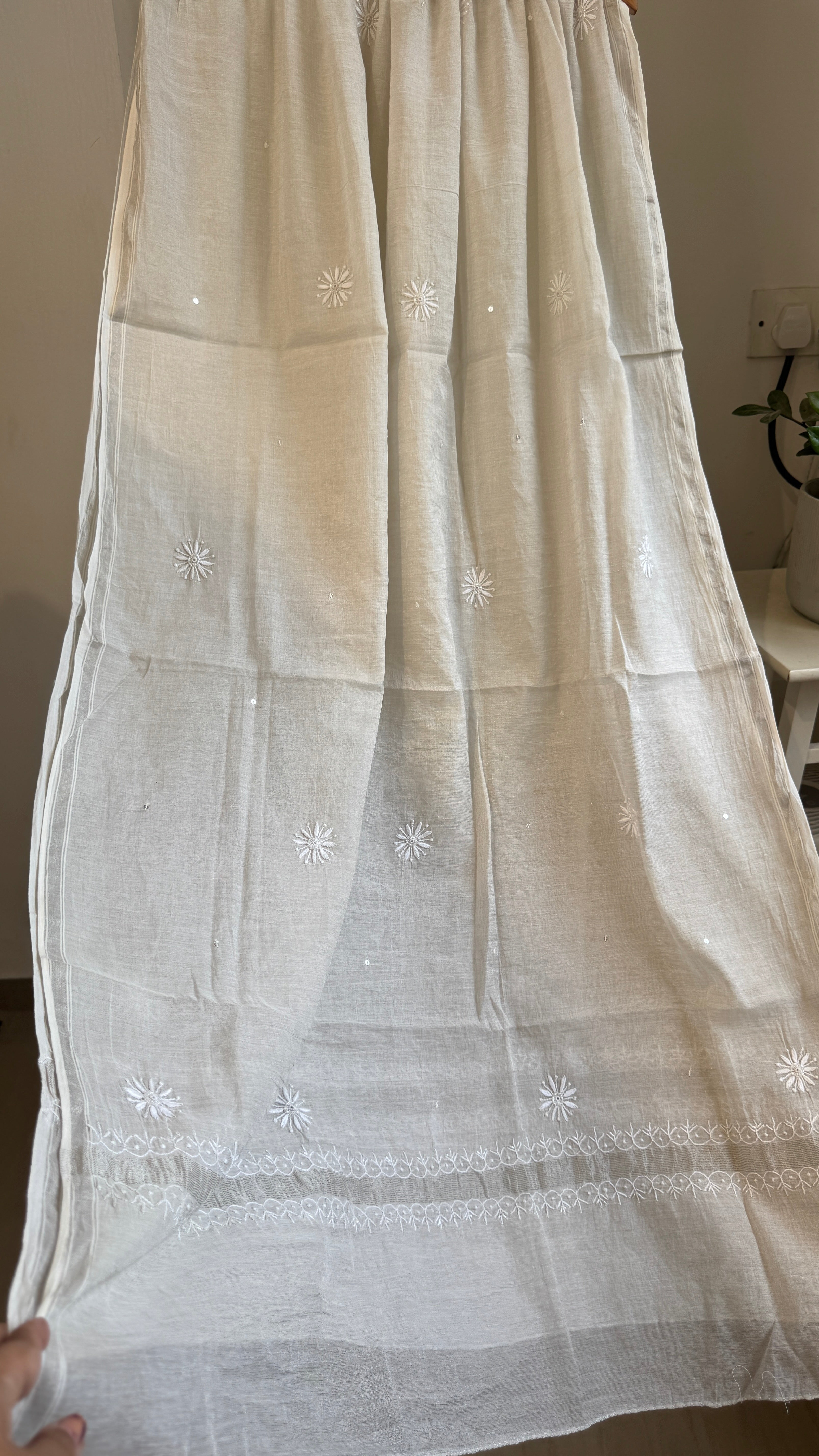 Pure Tissue Silk Chikankari Length with Dupatta - Beige