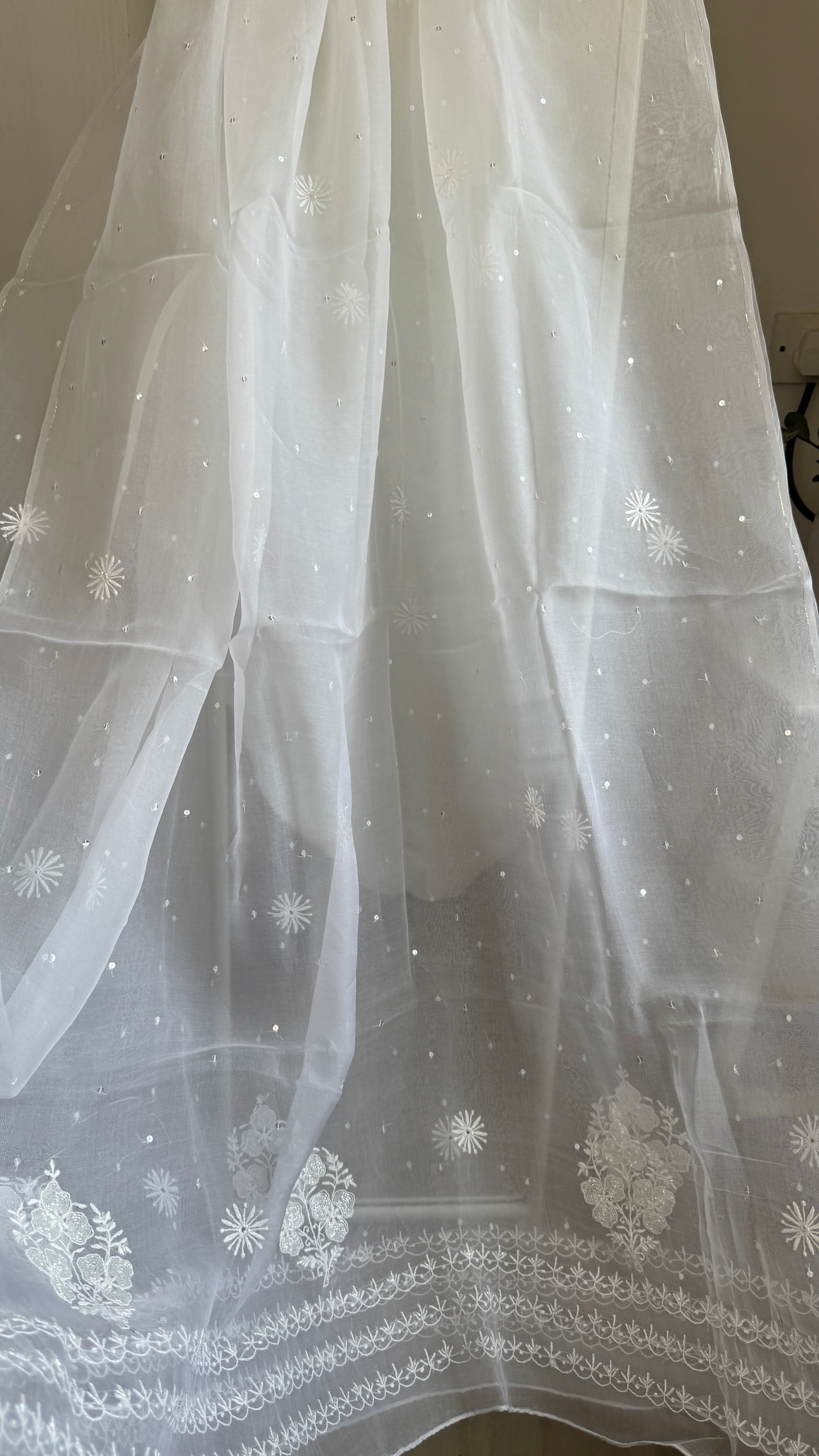 Organza Chikankari Length with Dupatta (Pearl Work) - White