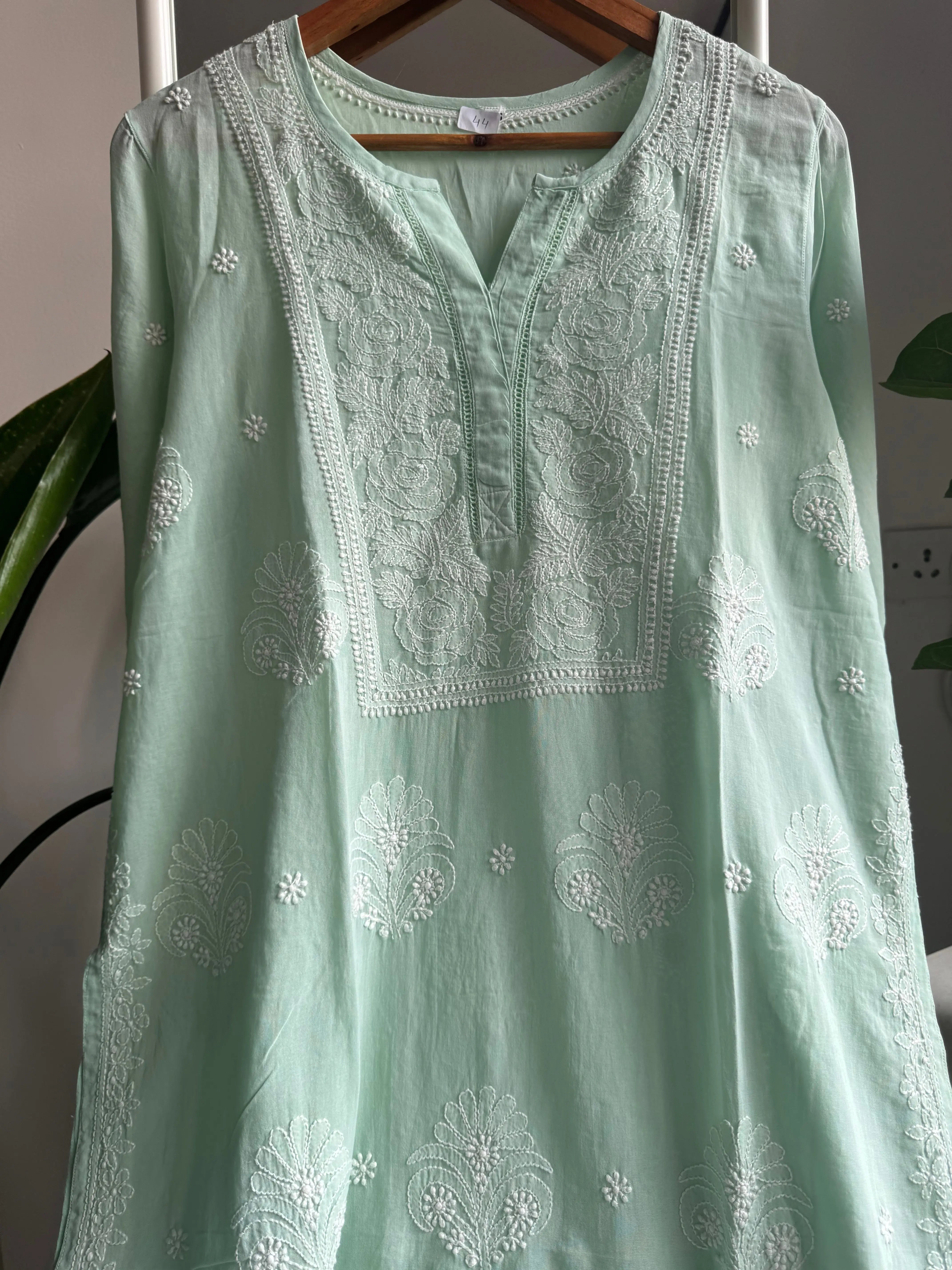 Mul Cotton Chikankari Kurti - Green ARIAA CHIKANKARI 