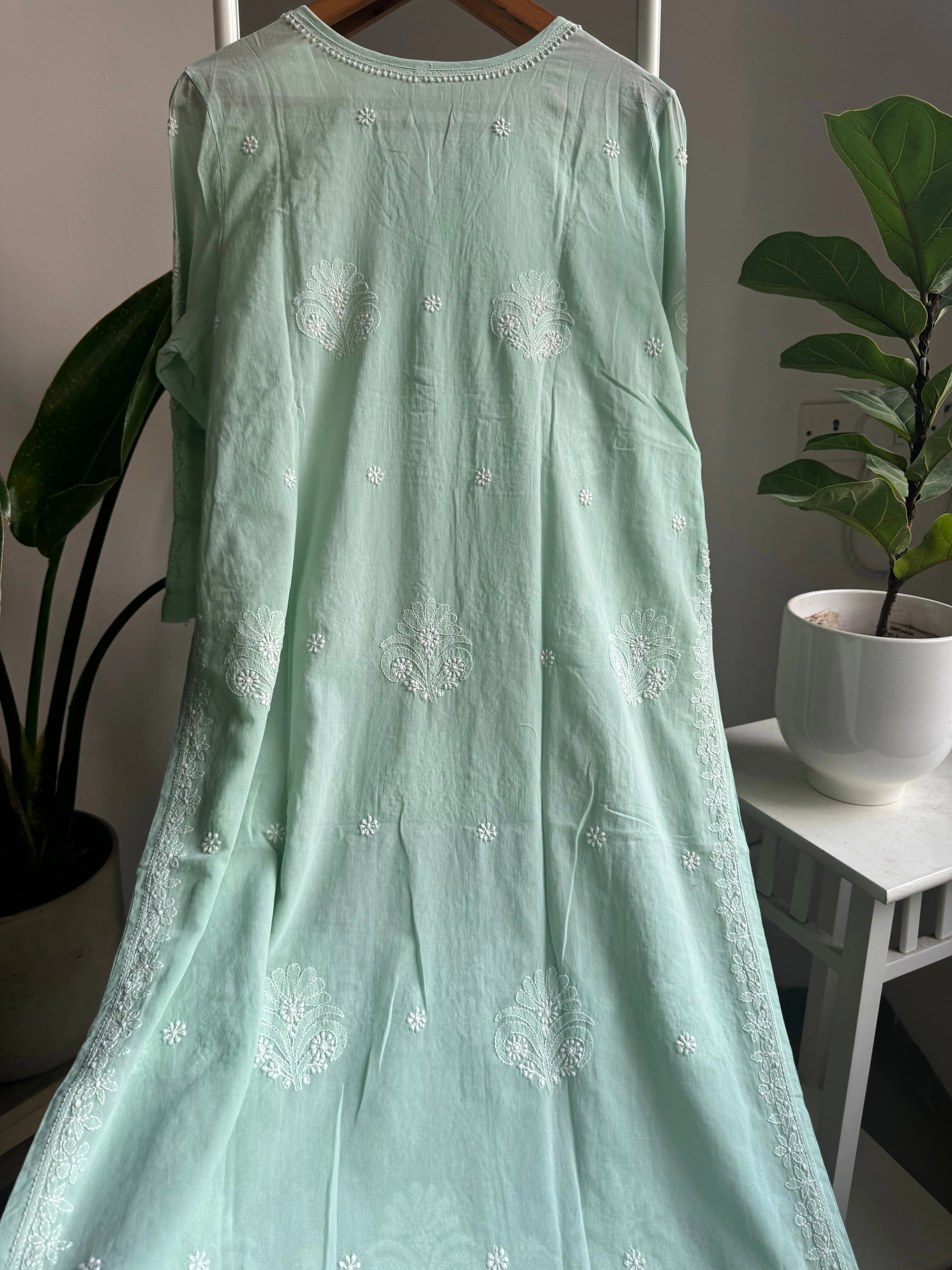 Mul Cotton Chikankari Kurti - Green ARIAA CHIKANKARI 