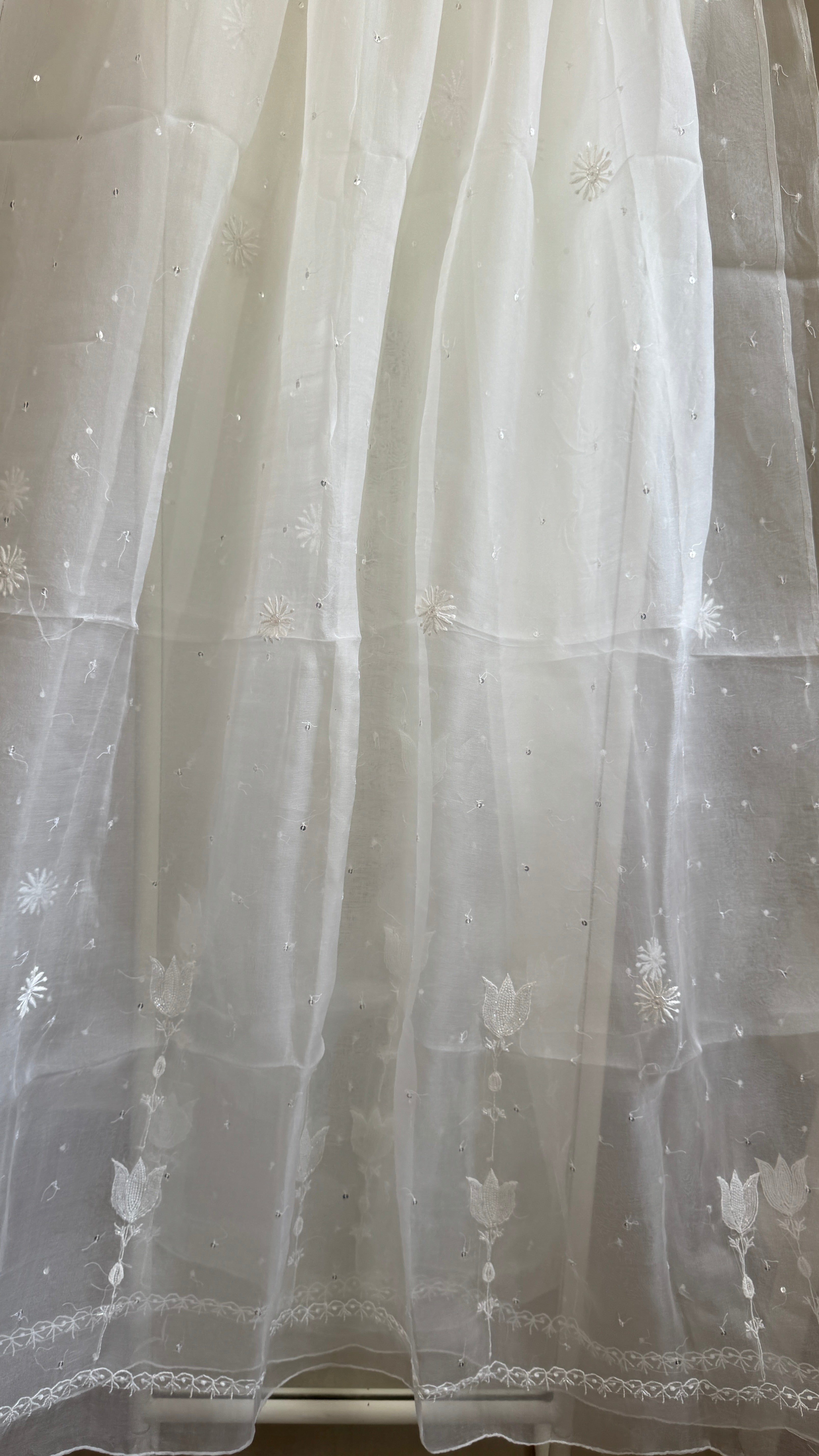 Organza Chikankari Length with Dupatta (Pearl Work) - White