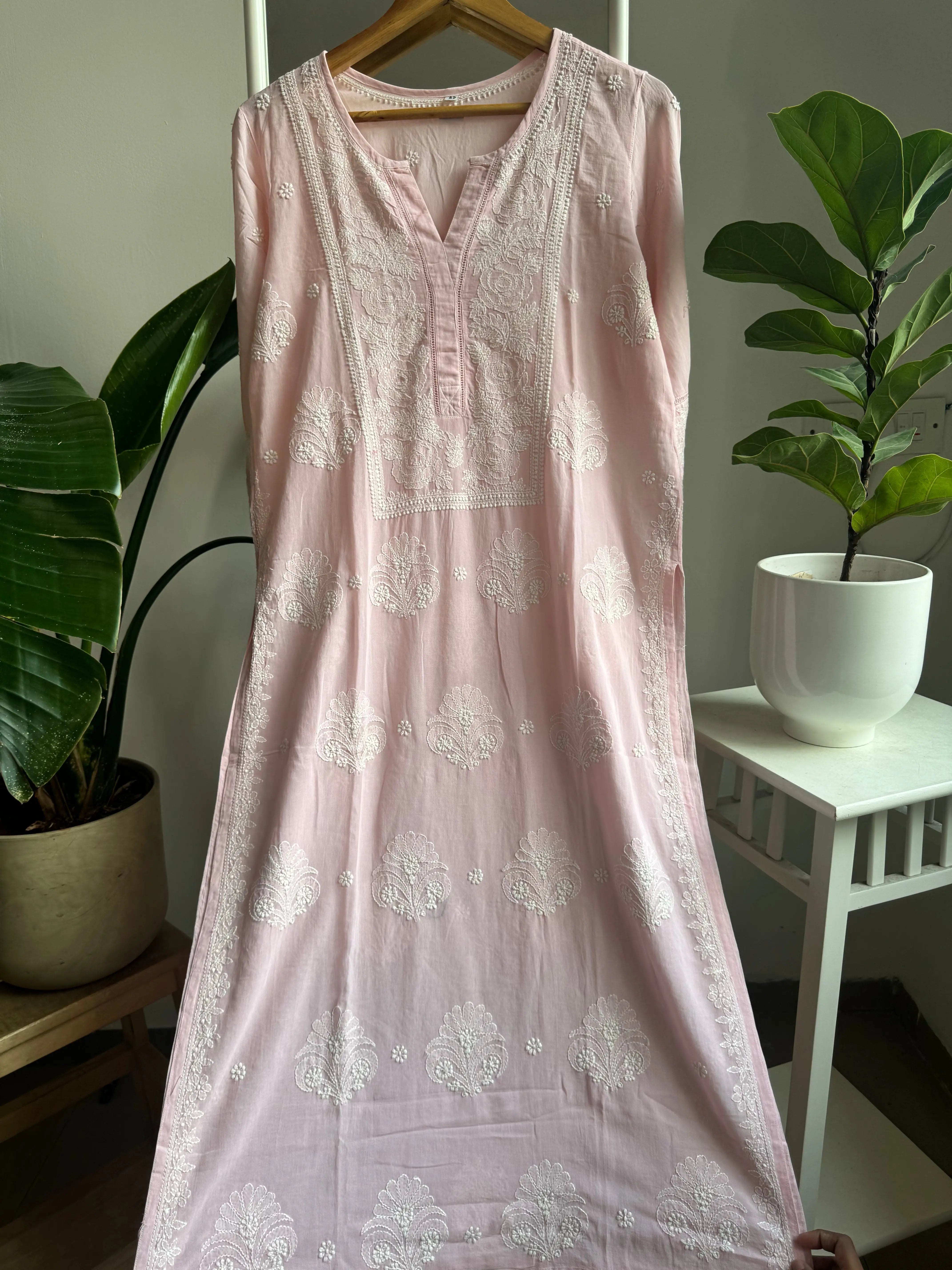 Mul Cotton Chikankari Kurti - Pink ARIAA CHIKANKARI 