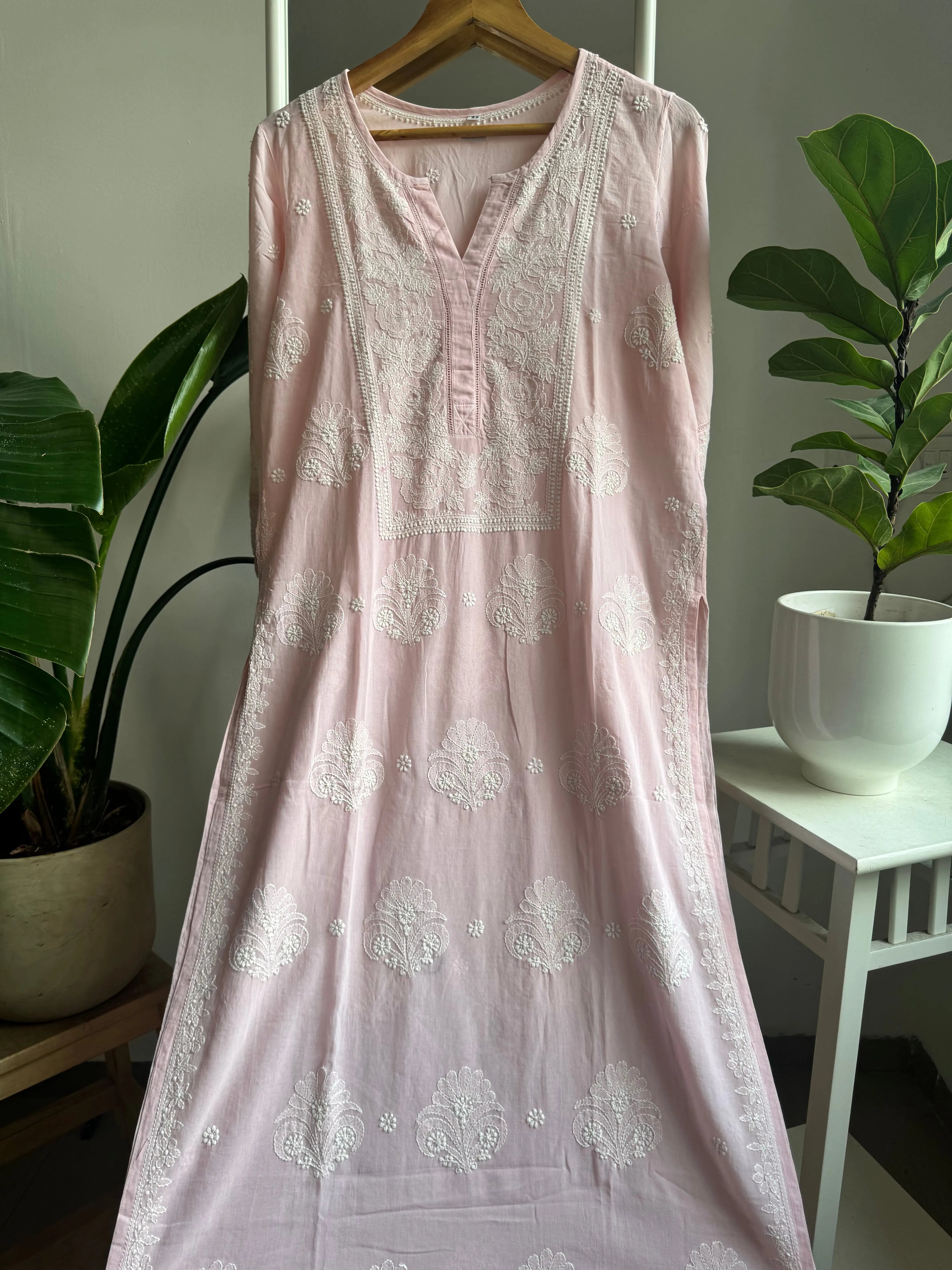 Mul Cotton Chikankari Kurti - Pink ARIAA CHIKANKARI 