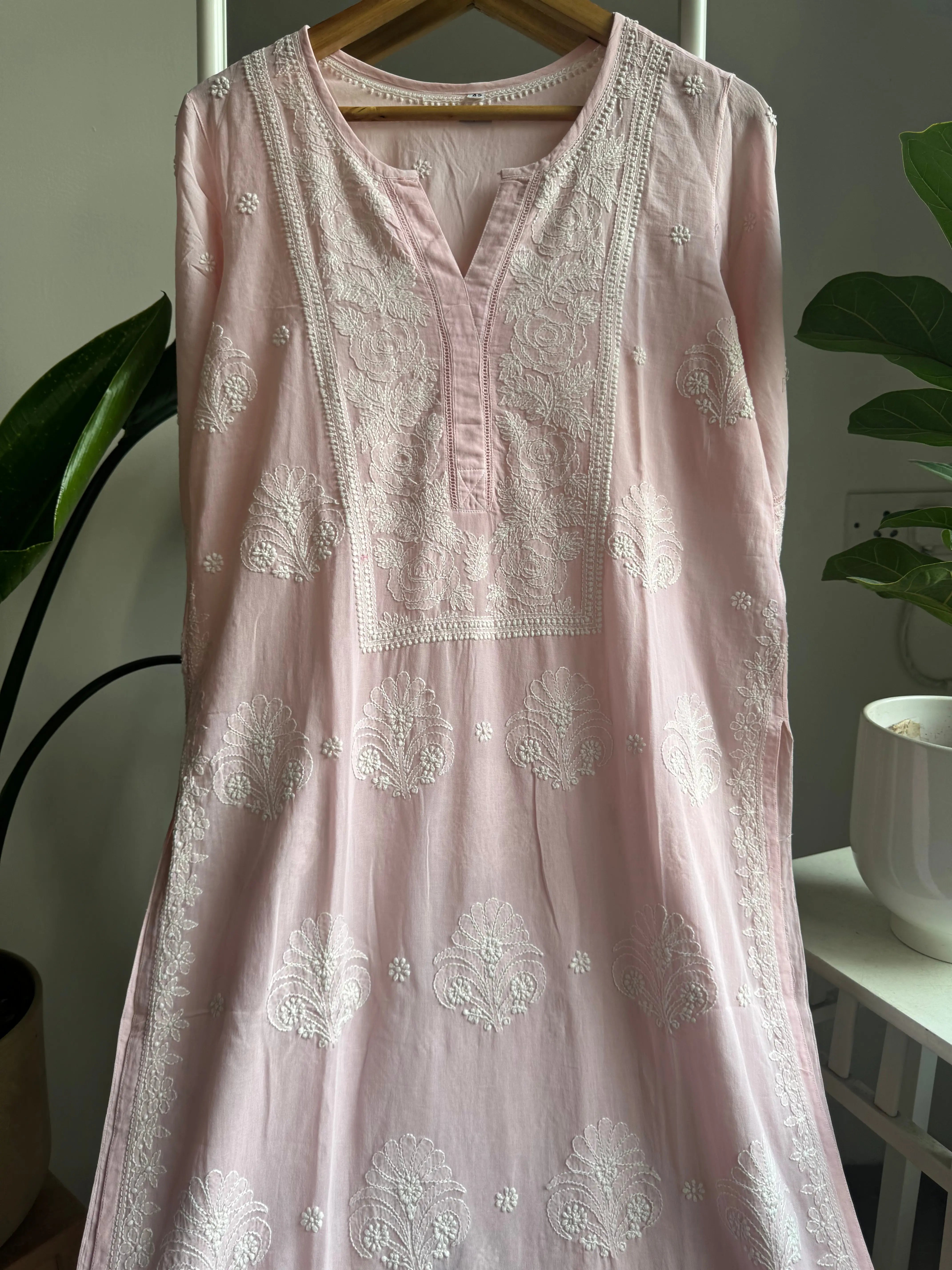 Mul Cotton Chikankari Kurti - Pink ARIAA CHIKANKARI 