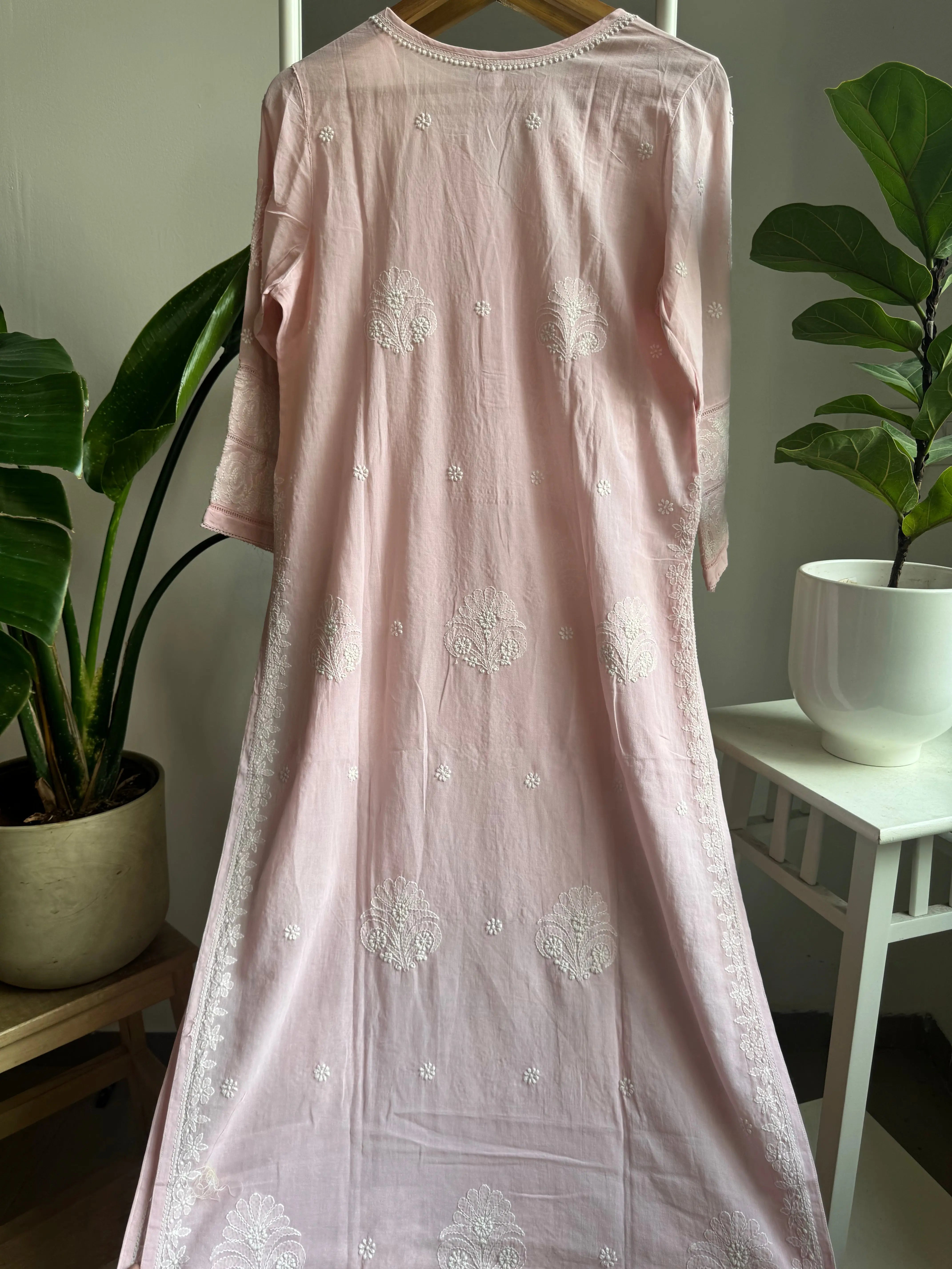 Mul Cotton Chikankari Kurti - Pink ARIAA CHIKANKARI 