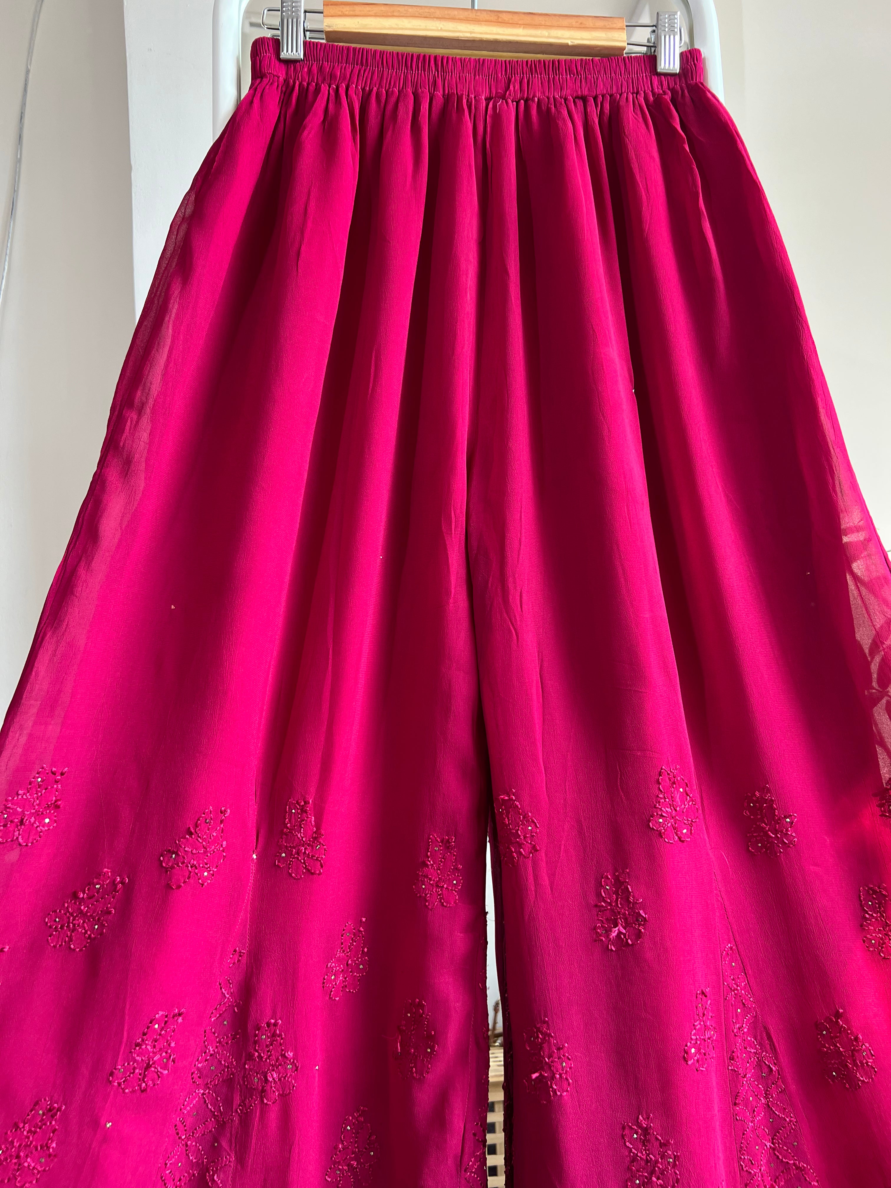 Chikankari Plazzo with mukaish - Flare - Berry Pink ARIAA CHIKANKARI 