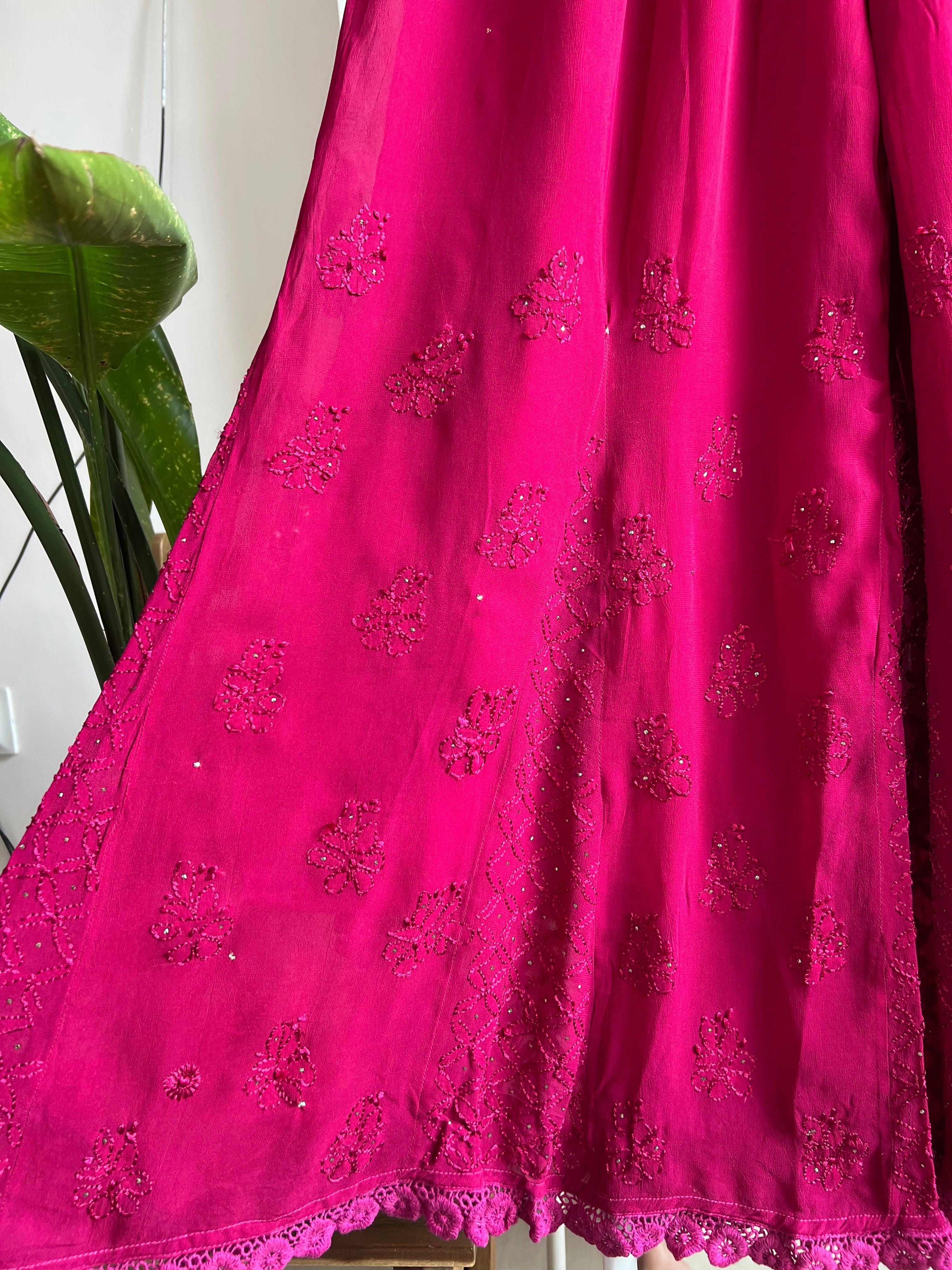 Chikankari Plazzo with mukaish - Flare - Berry Pink ARIAA CHIKANKARI 