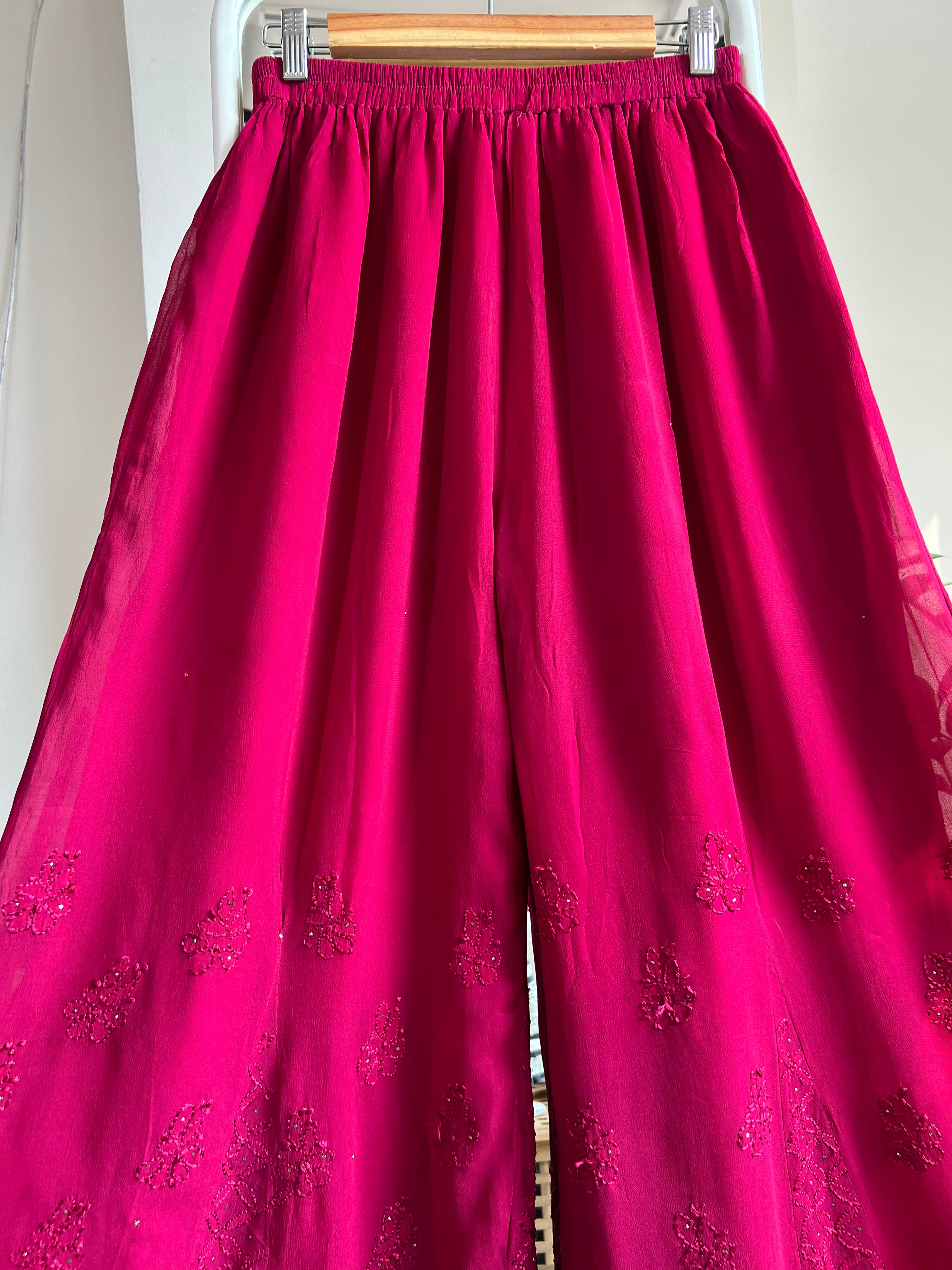 Chikankari Plazzo with mukaish - Flare - Berry Pink ARIAA CHIKANKARI 