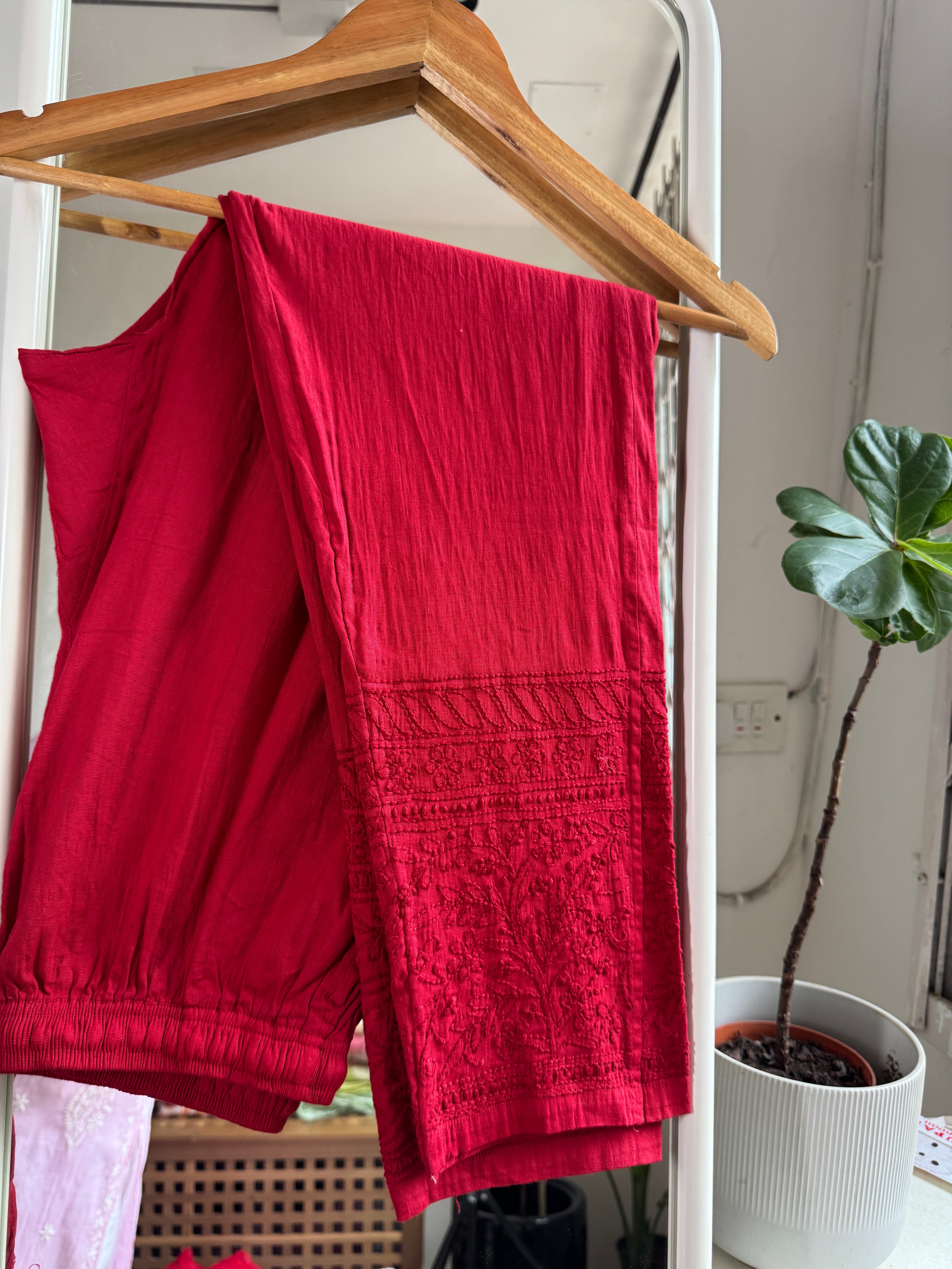 Chikankari Pants  - Red ARIAA CHIKANKARI 