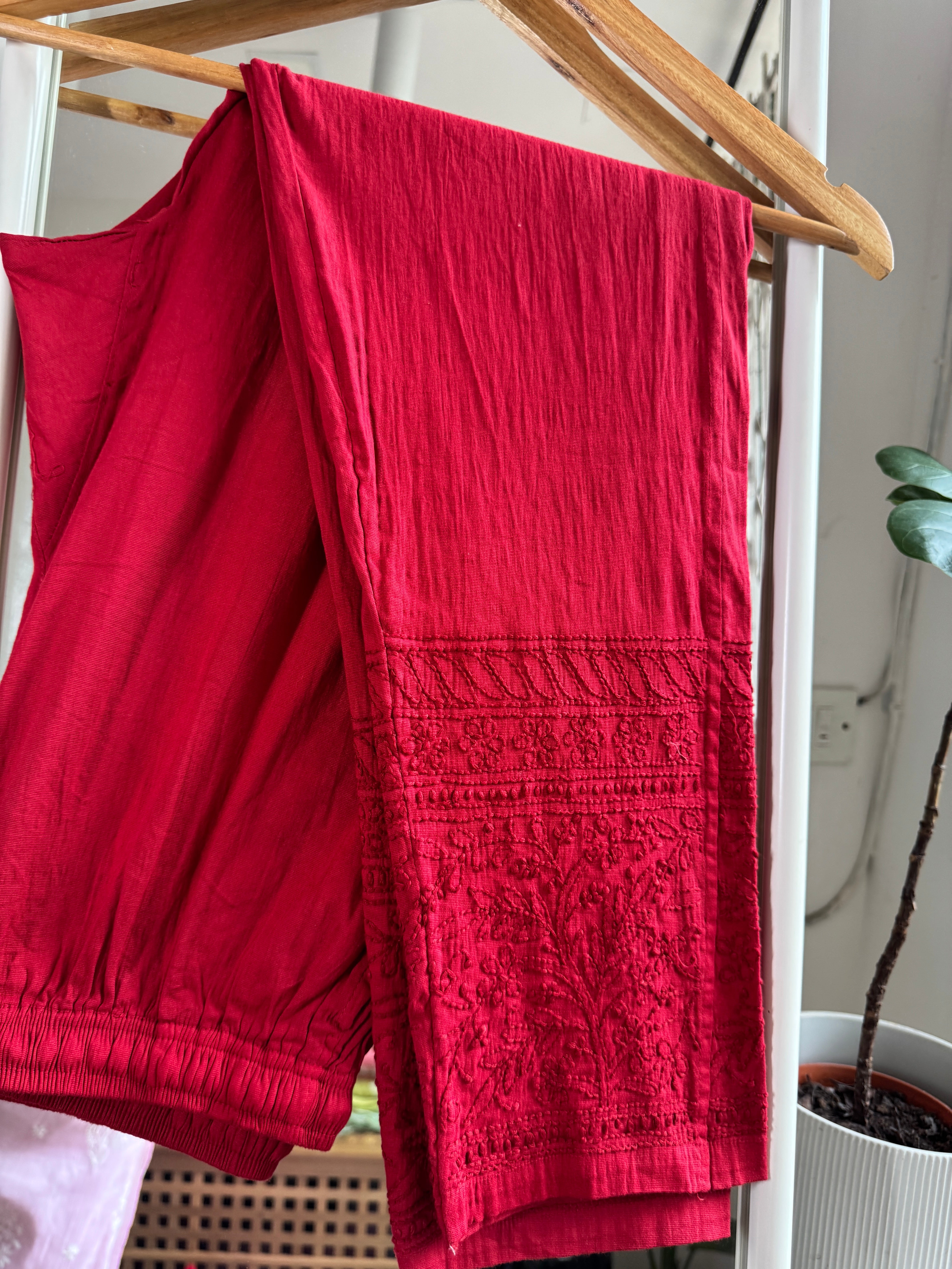 Chikankari Pants  - Red ARIAA CHIKANKARI 