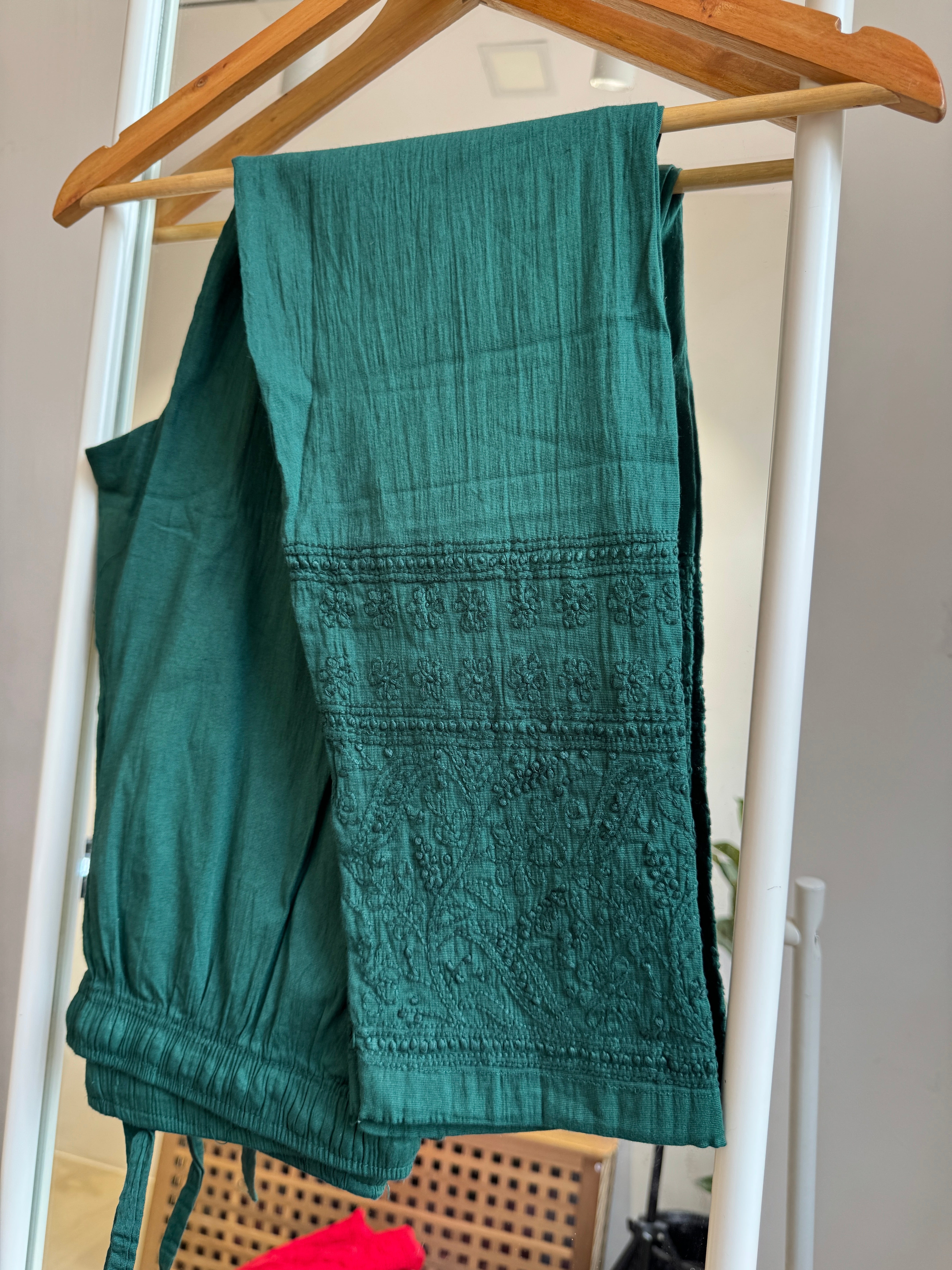 Chikankari Pants  - Pine Green ARIAA CHIKANKARI 