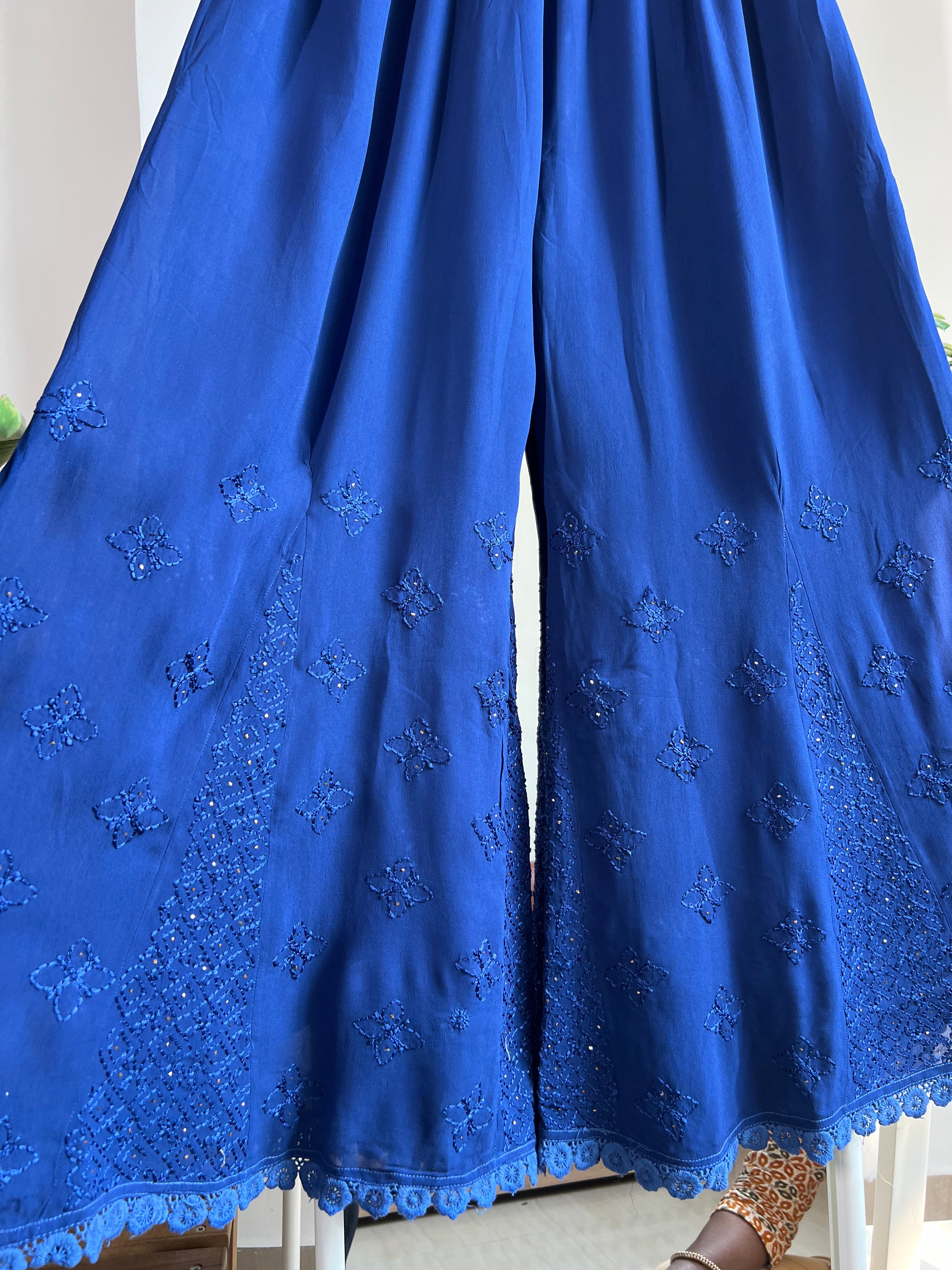 Chikankari Plazzo with mukaish - Flare - Navy Blue ARIAA CHIKANKARI 
