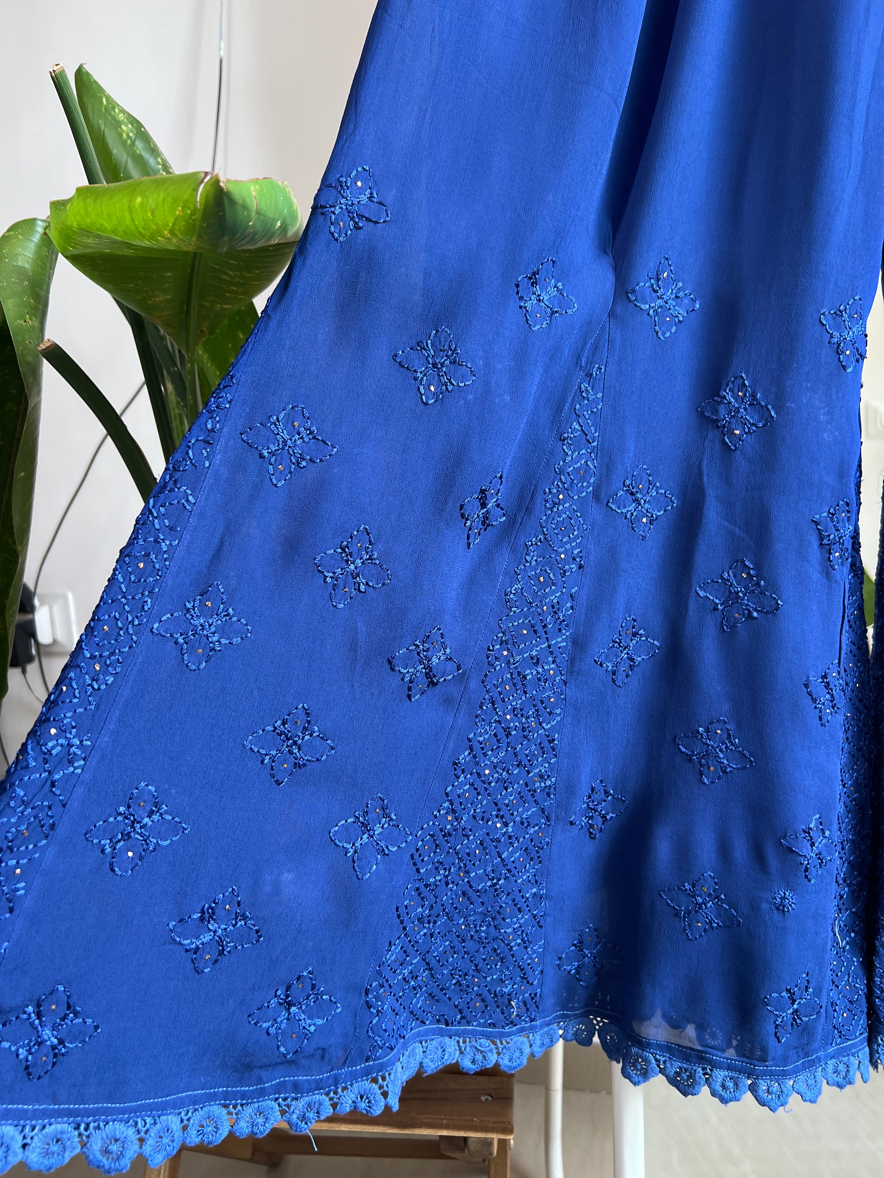 Chikankari Plazzo with mukaish - Flare - Navy Blue ARIAA CHIKANKARI 