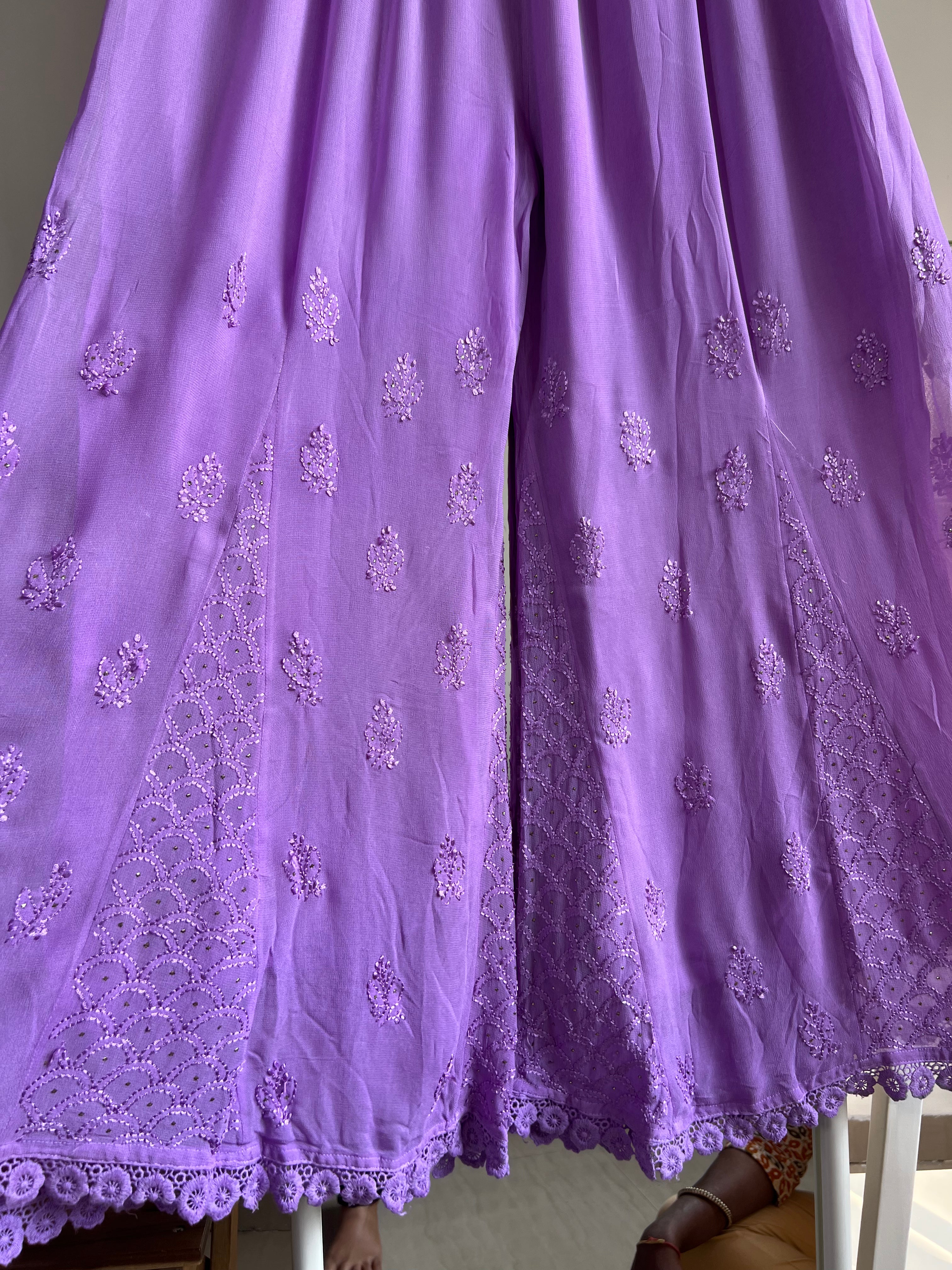 Chikankari Plazzo with mukaish - Flare - Lavander ARIAA CHIKANKARI 