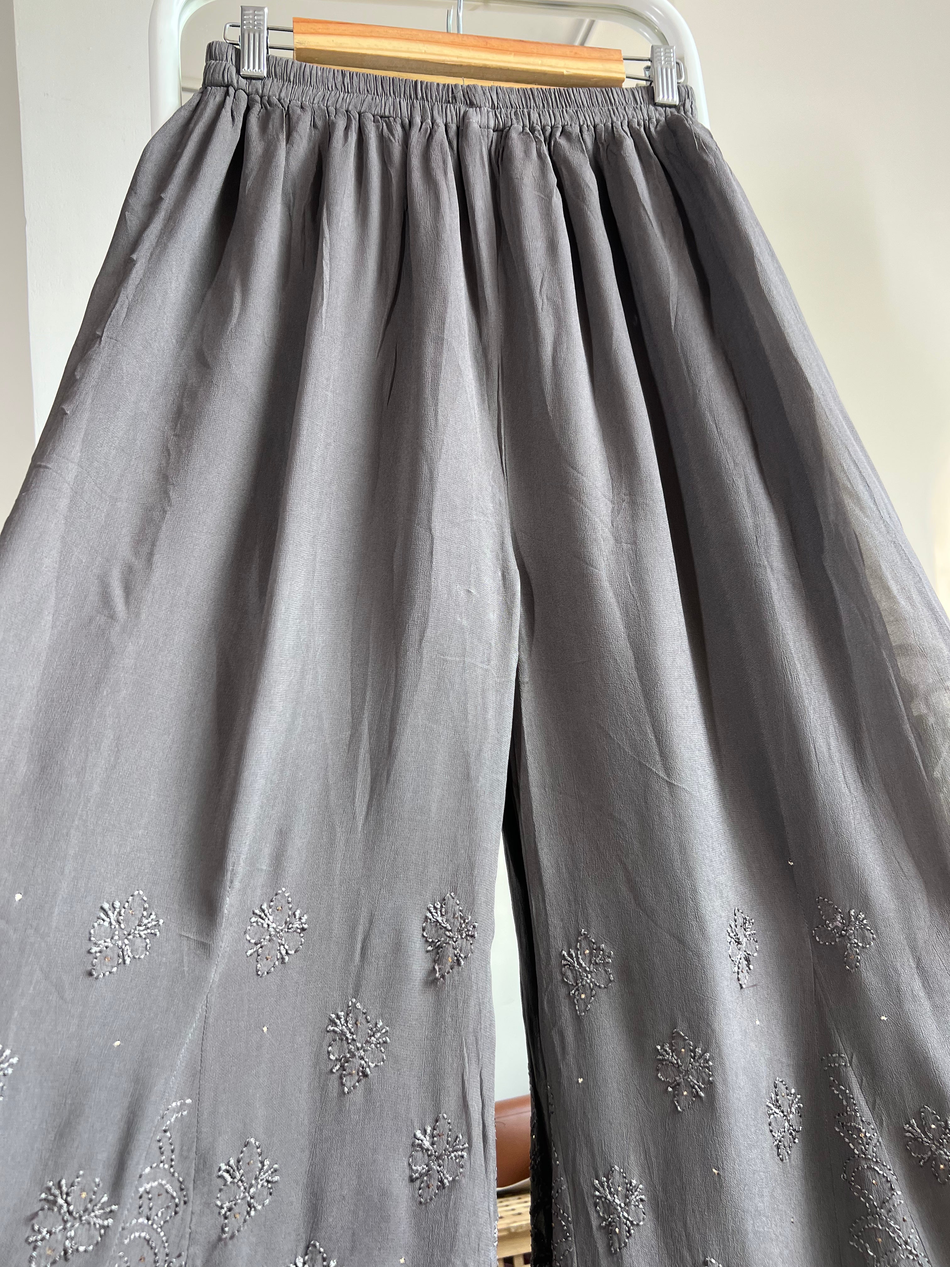 Chikankari Plazzo with mukaish - Flare - Mink Grey ARIAA CHIKANKARI 
