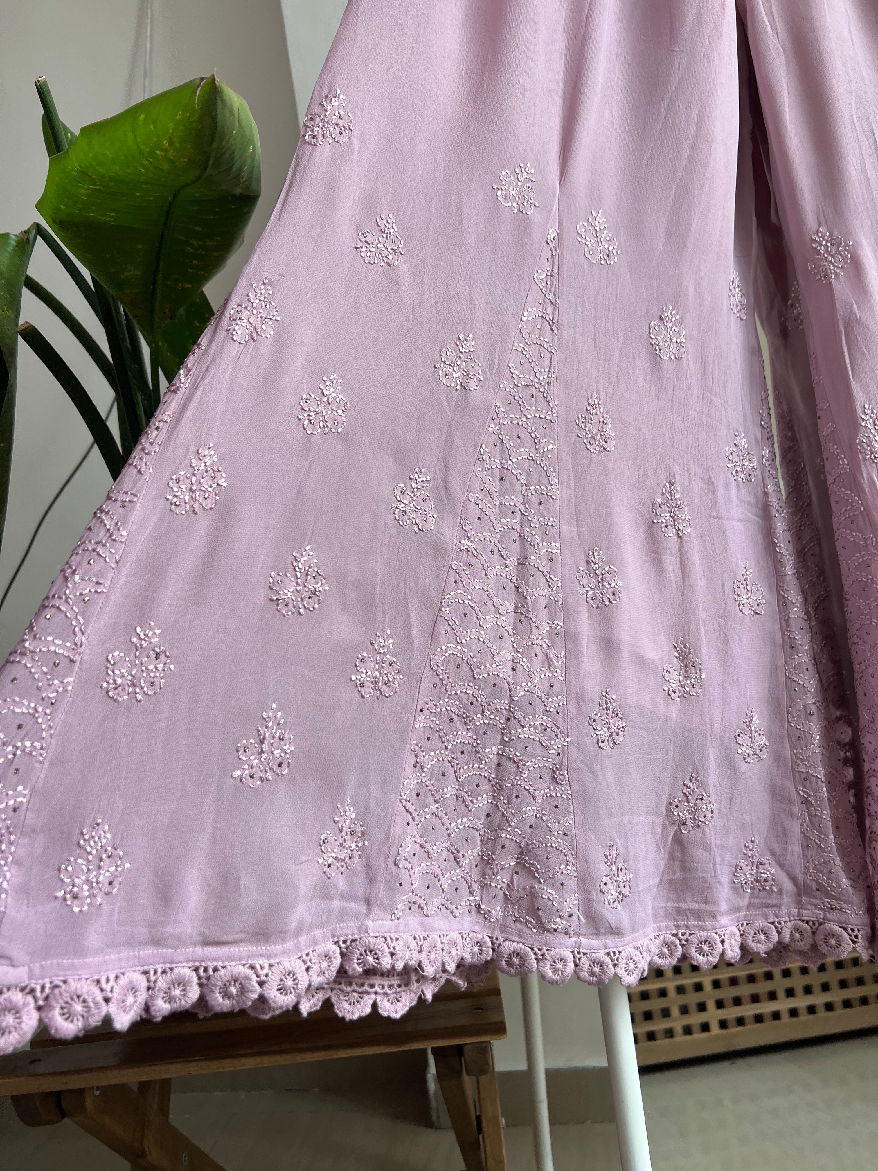 Chikankari Plazzo with mukaish - Flare - Onion Pink ARIAA CHIKANKARI 