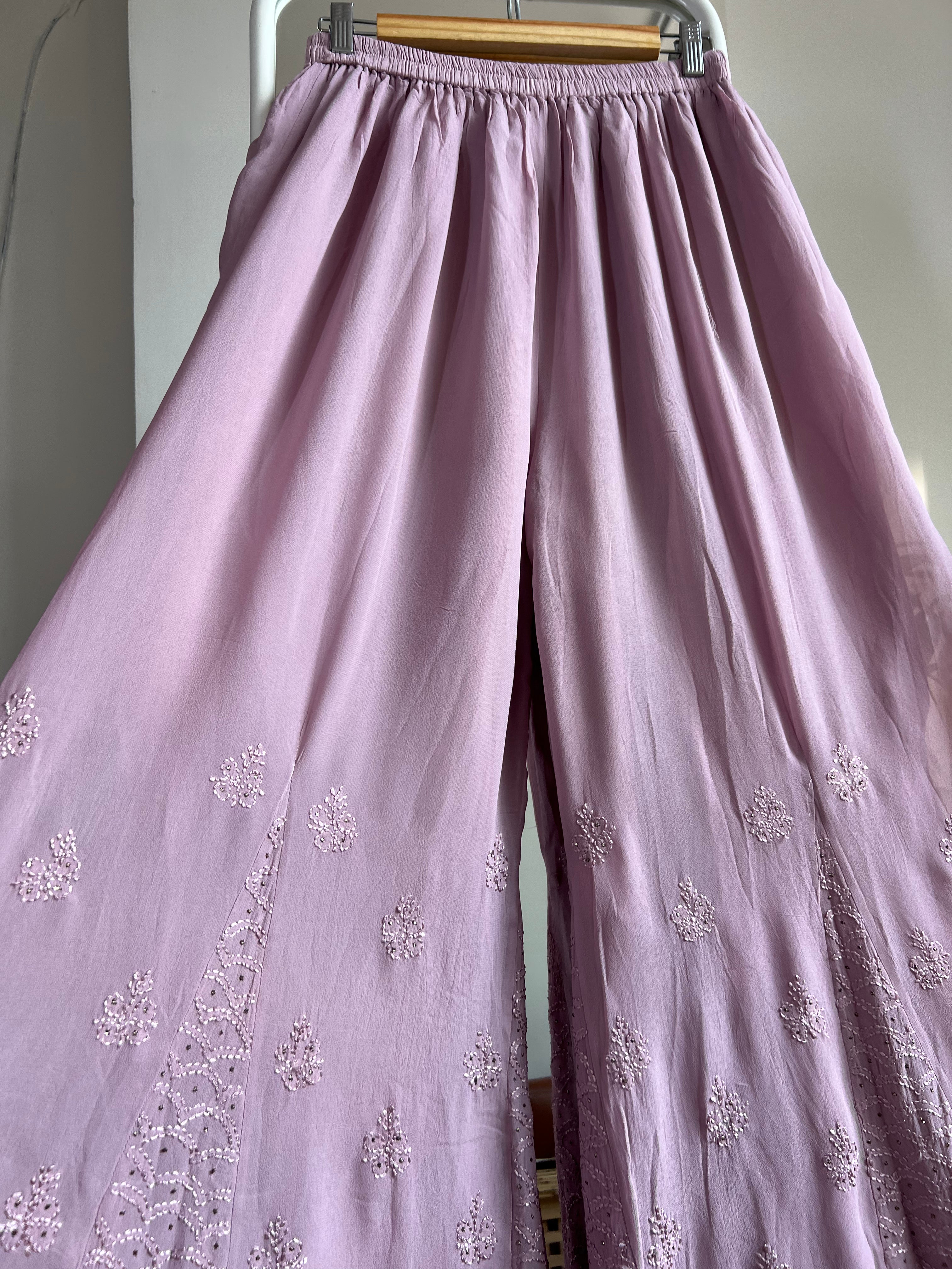 Chikankari Plazzo with mukaish - Flare - Onion Pink ARIAA CHIKANKARI 