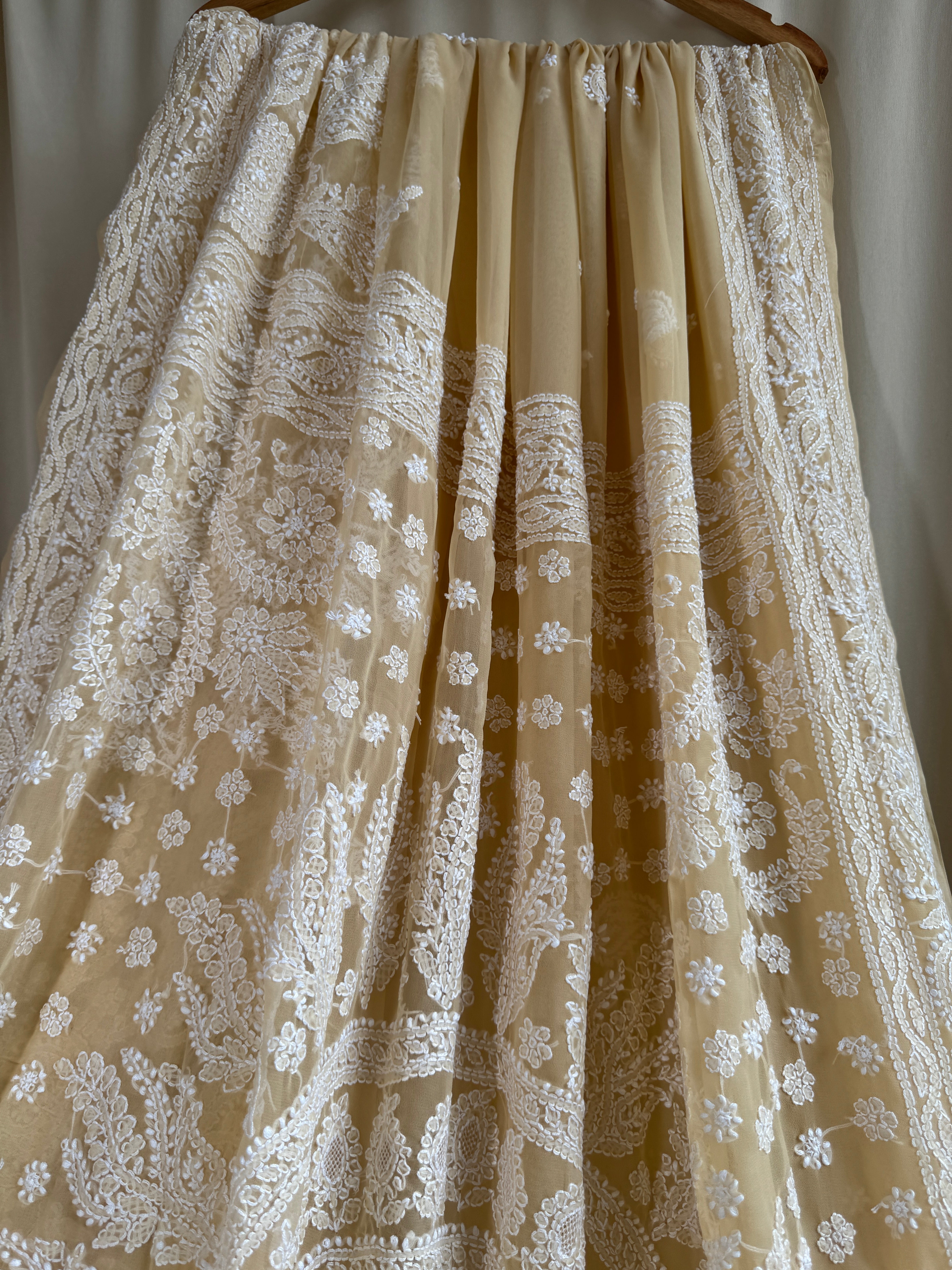 Georgette Chikankari saree in Beige ARIAA CHIKANKARI 