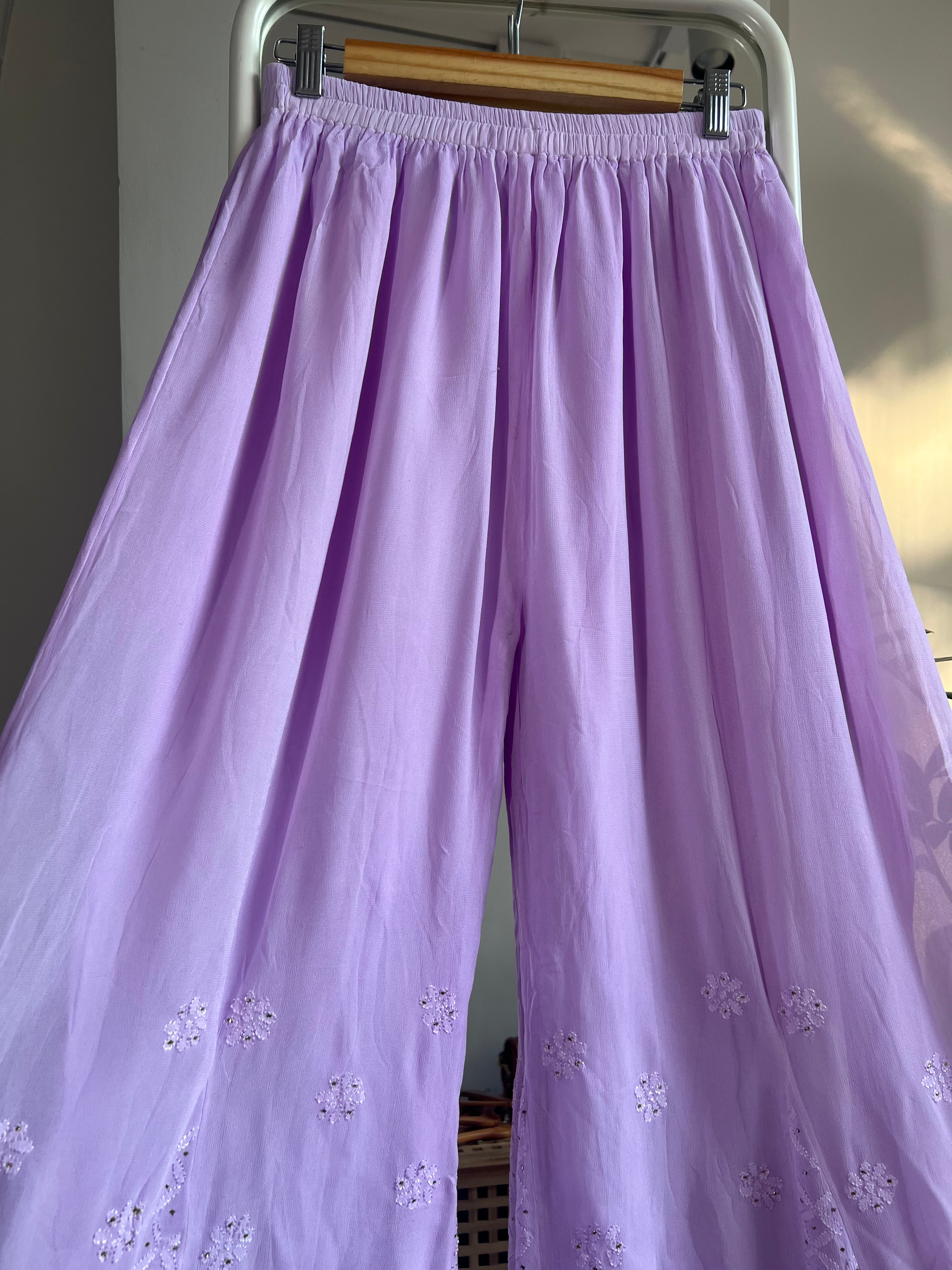 Chikankari Plazzo with mukaish - Flare - Lilac ARIAA CHIKANKARI 