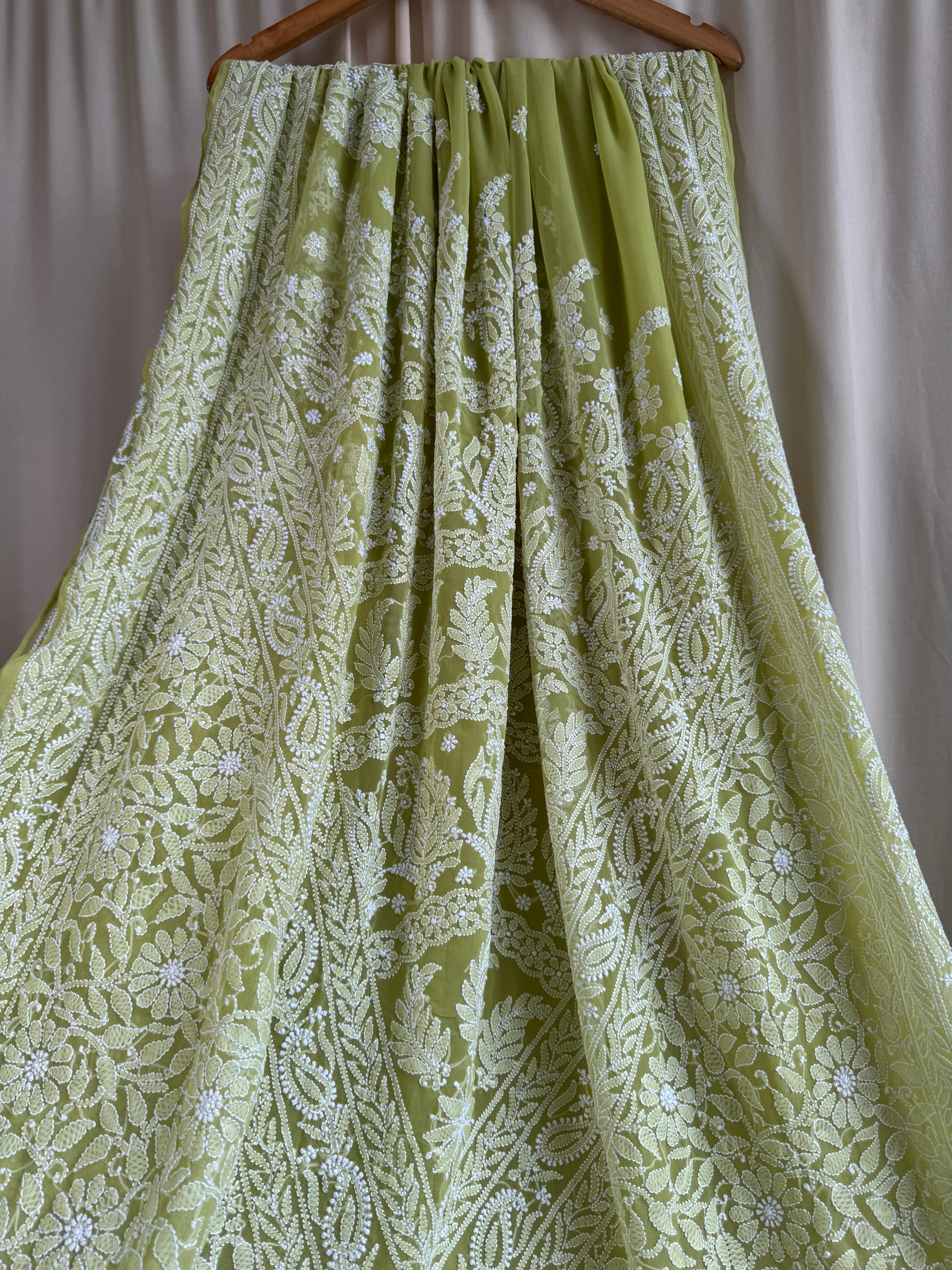 Georgette Chikankari saree in Green ARIAA CHIKANKARI 