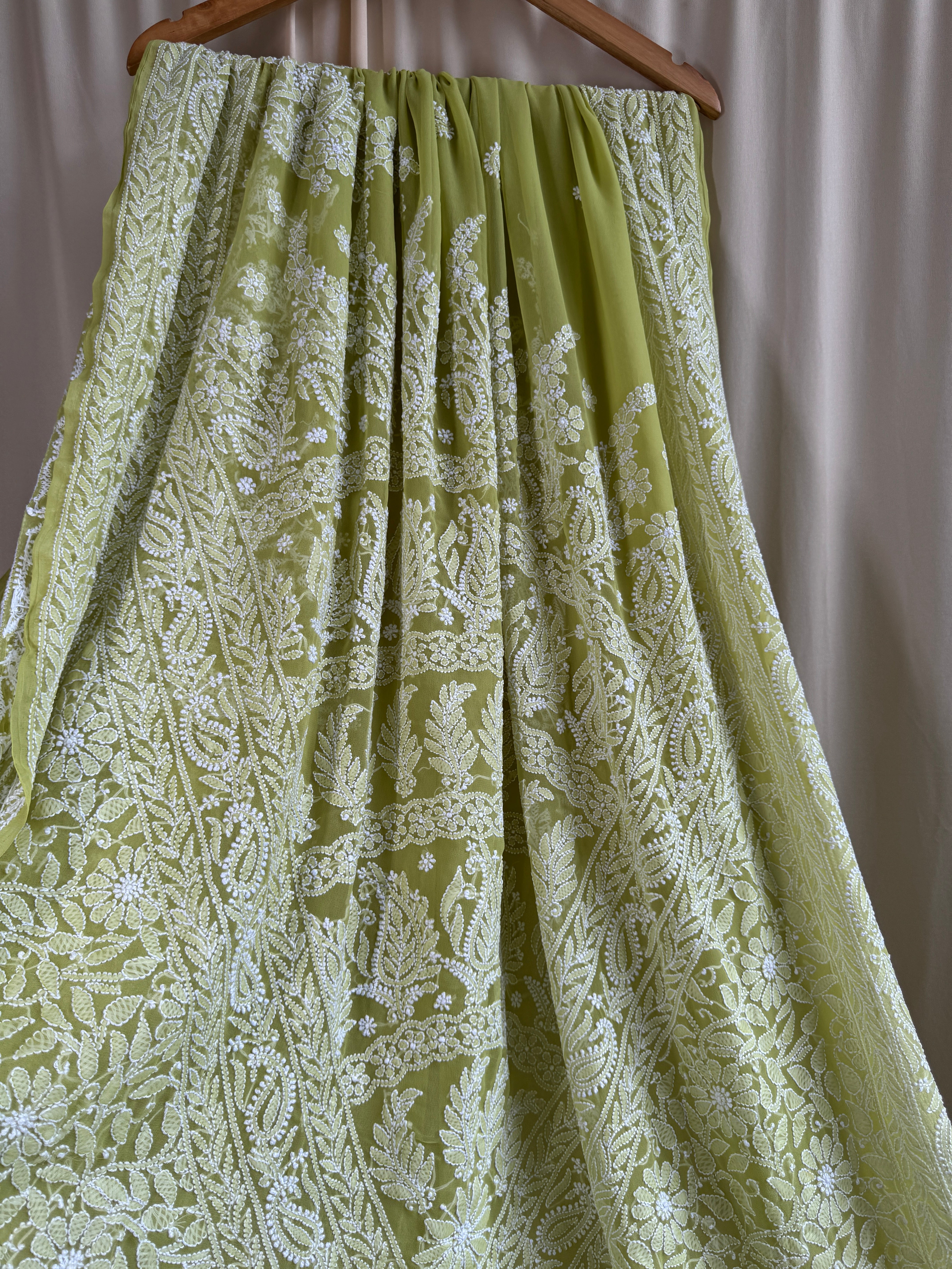 Georgette Chikankari saree in Green ARIAA CHIKANKARI 